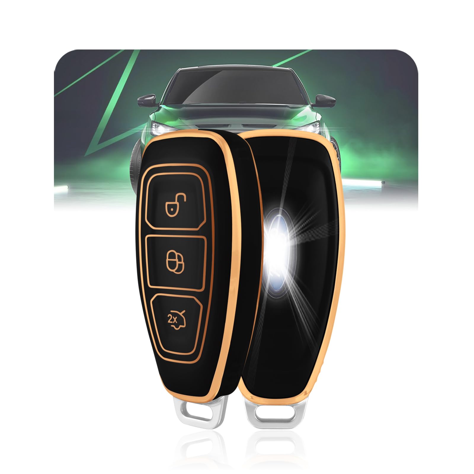 LELNOOS Autoschlüssel Hülle, Silikon Schlüsselhülle Schutz Schlüsselcover für Ford Focus MK3 MK4 ST Line Titanium Kuga 3 MK2 Fiesta MK7 MK8 ST Line Puma ST Line X Grand C-Max S-Max Mondeo Ecosport