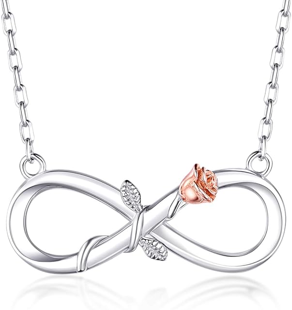 BlingGem Women's Necklace 925 Sterling Silver Rose Gold Plated Rose Flower Infinity Pendant Necklace for Women Birthday for Girlfriend Mom Wife