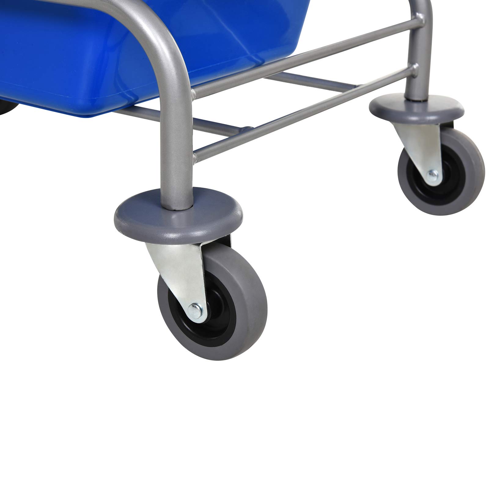 HOMCOM Cubo de Fregona 26 L Cubo Fregado Comercial con Escurridor de Presión hacia Abajo Ruedas y Cestas de Almacenamiento 73x45x95 cm Azul