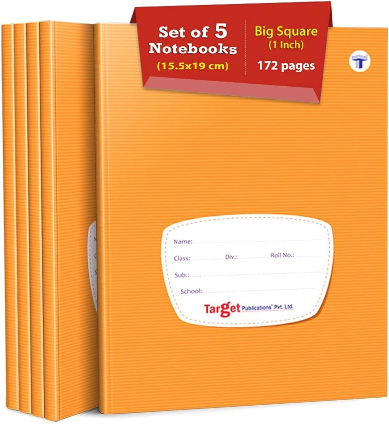 Big Maths Square Ruled Notebooks | Square 1 inch | 172 Pages | Hard Brown Cover | 155 cm x 19 cm Approx | Maths Notebook for Exercise and Practice | Pack of 5 Books | GSM 57 (ws9124)
