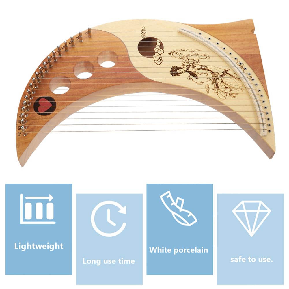 Lyre Harp Tradizionale, 19 Arpa A Corda in Metallo, Dito in Legno Massello Che Suona Strumento Musicale, Stile Orientale Portatile Lyre Harp, Viene Fornito con Chiave di Accordatura
