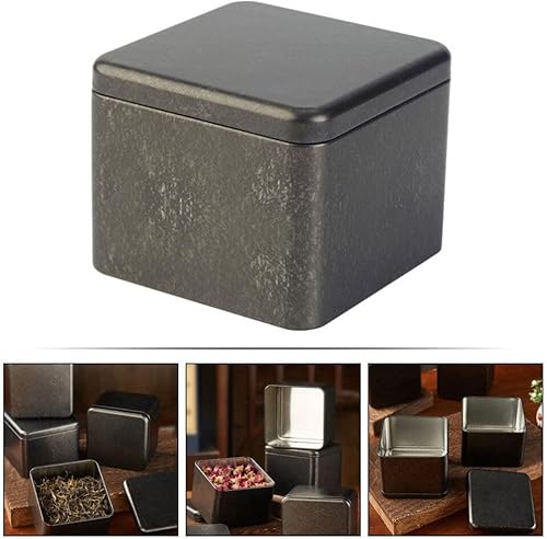 Miniatura 3 de Kichvoe Recipiente de té con tapas herméticas, latas cuadradas de metal negro, recipientes cuadrados de cocina para té, café, dulces y especias
