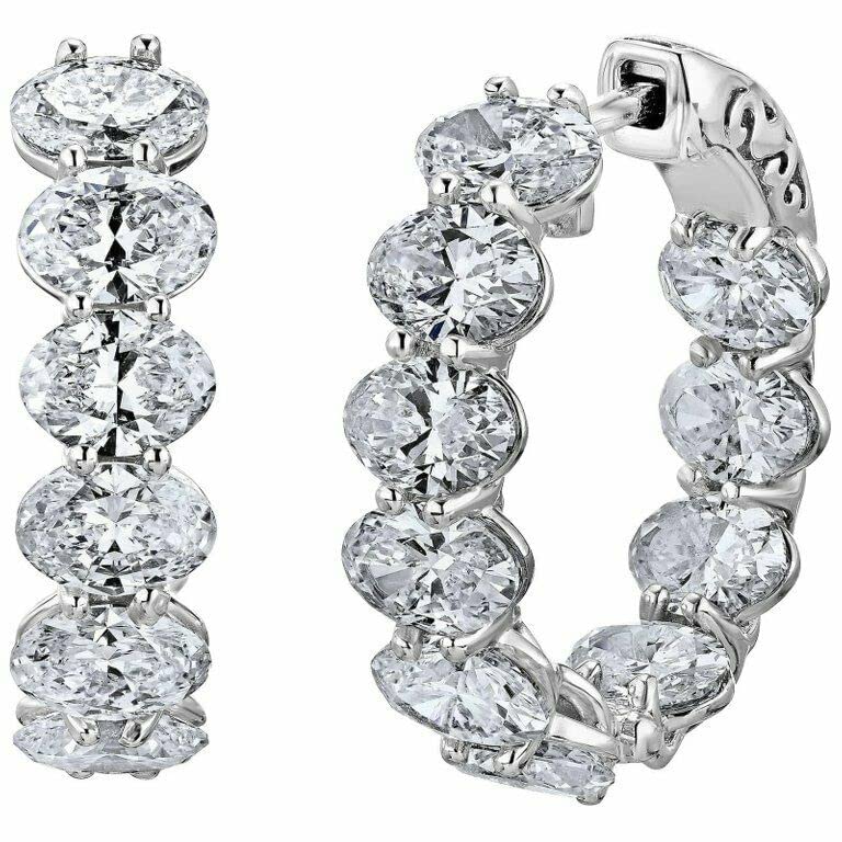 BeBold 5ct Oval Cut Simulated Diamond CZ Inside Out Party Hoop Earrings White Gold Plated