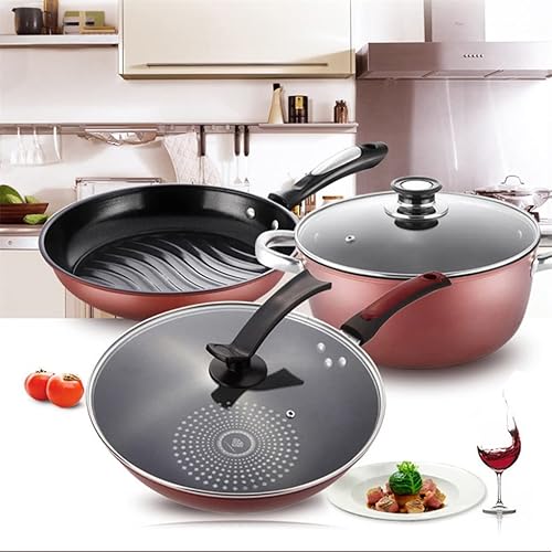 Miniatura 3 de SDFGH Sartén antiadherente para el hogar de 3 piezas sartén para freír olla de leche olla de inducción olla universal