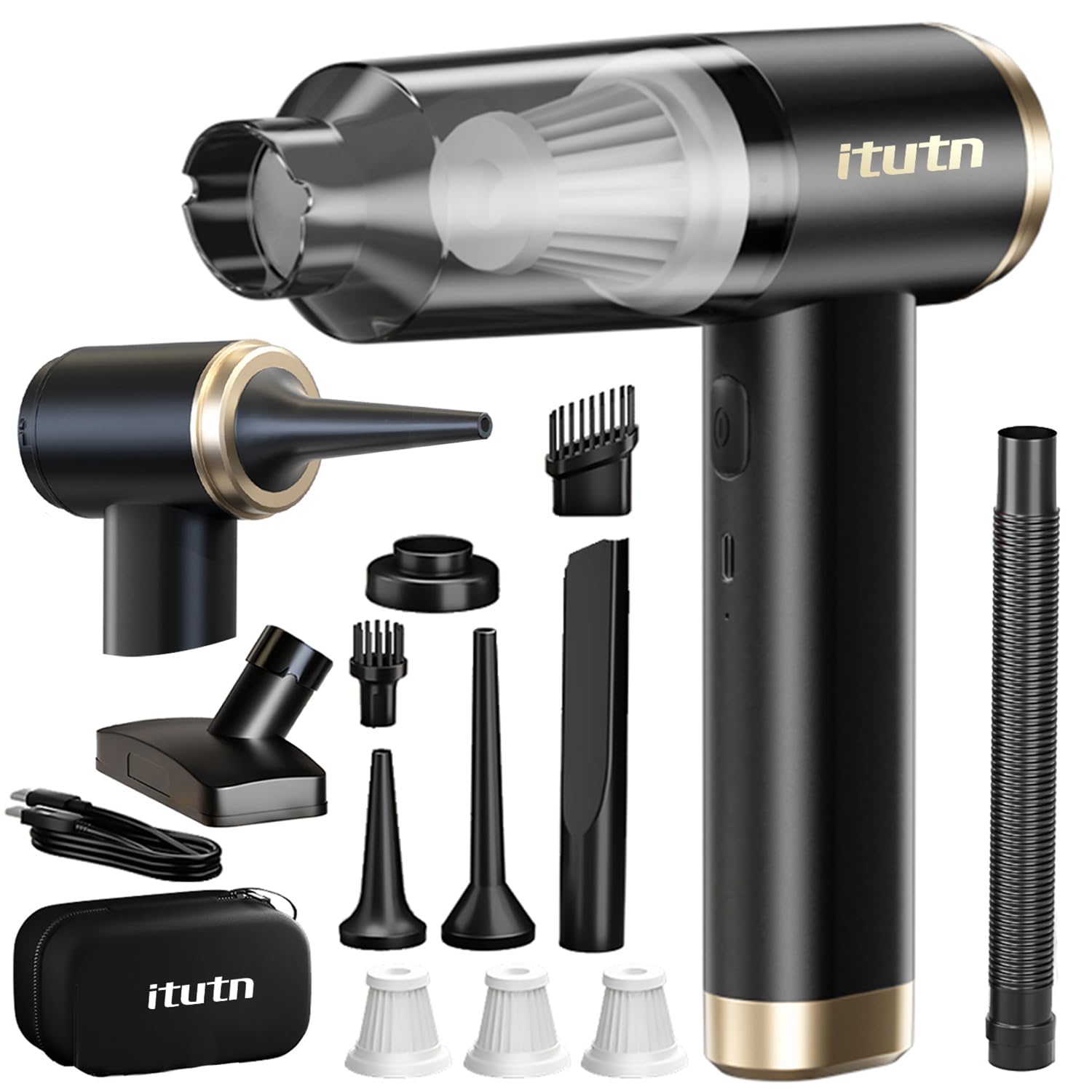 Mini Car Vacuum Cleaner, 15000PA Powerful Suction, Portable Cordless Vacuum for Car, Handheld Small Vacuum Cleaner & Air Duster for Home, Desk,PC, Keyboard (Mini Vacuum + 11 attachments)