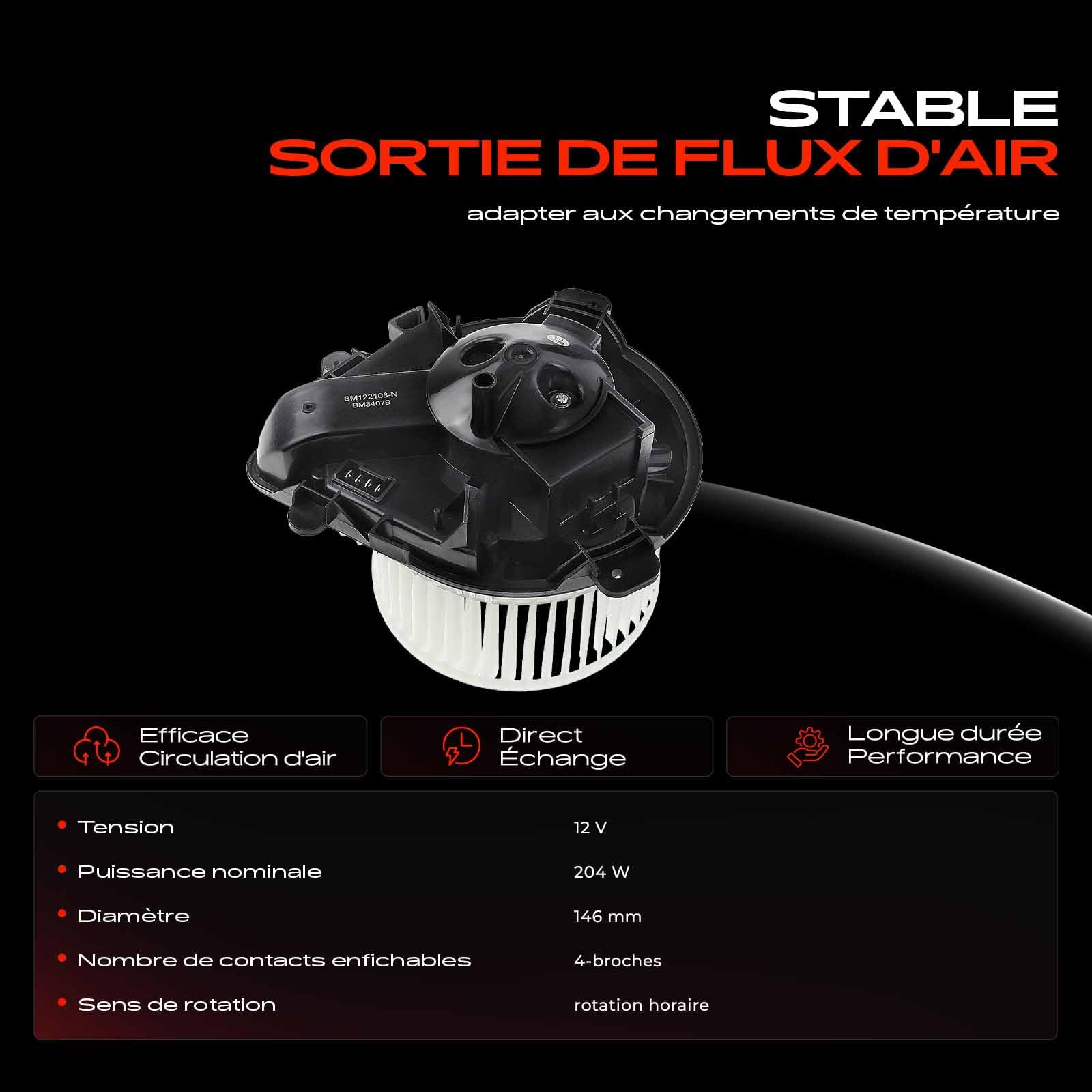 Frankberg Moteur ventilateur climitisation Compatible avec 806 221 Expert 224 Evasion MPV 22 U6 Expert Remorque 223 Ulysse 220 Remplacer# 6441.E2