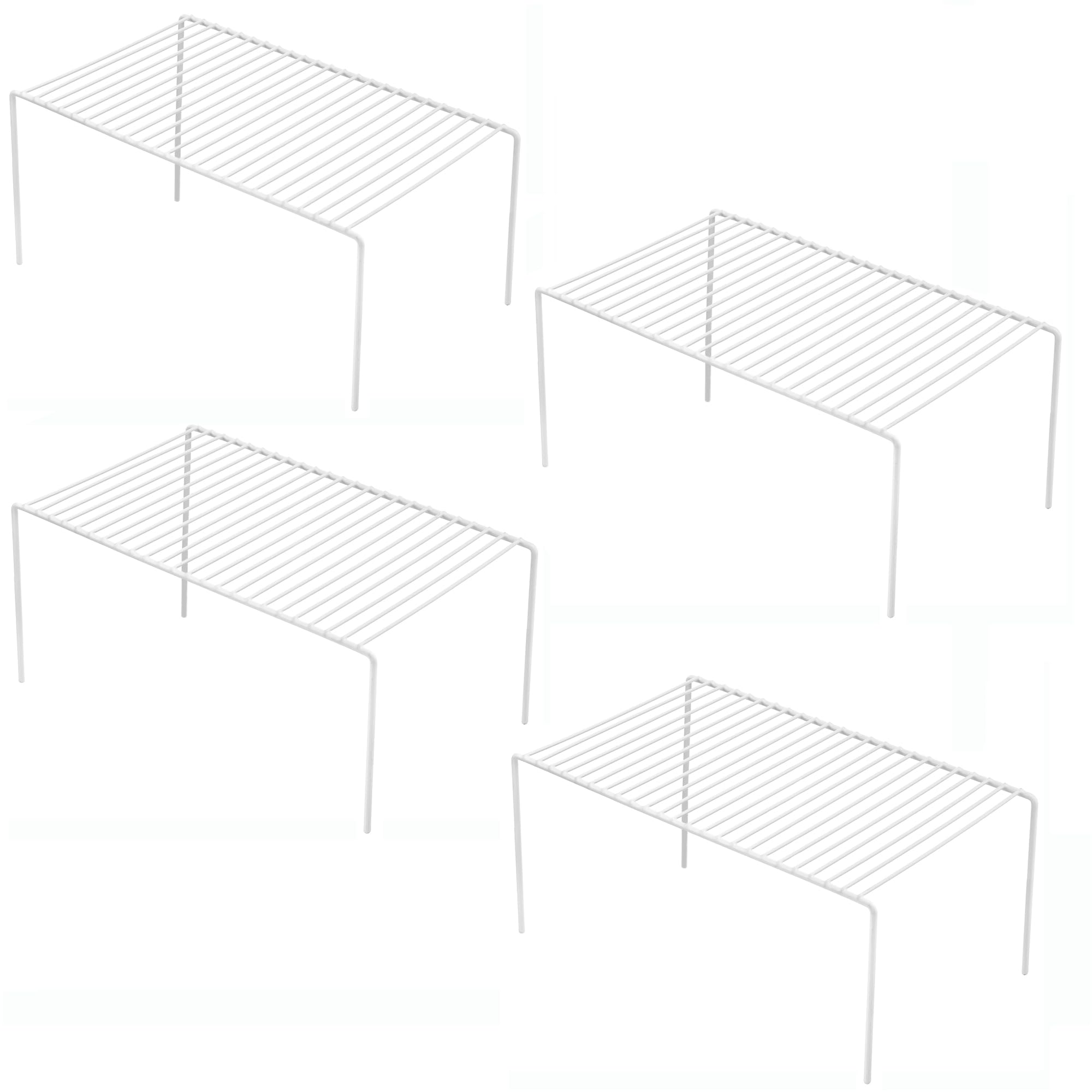 iPEGTOP Set of 4 Kitchen Cupboard Organiser Shelf, Small Size 10.6 x 5.1 Inch Freezer Cabinet Organization Storage Shelf Wire Rack, Steel Metal Shelves for Fridge Pantries Countertops Utensils -White