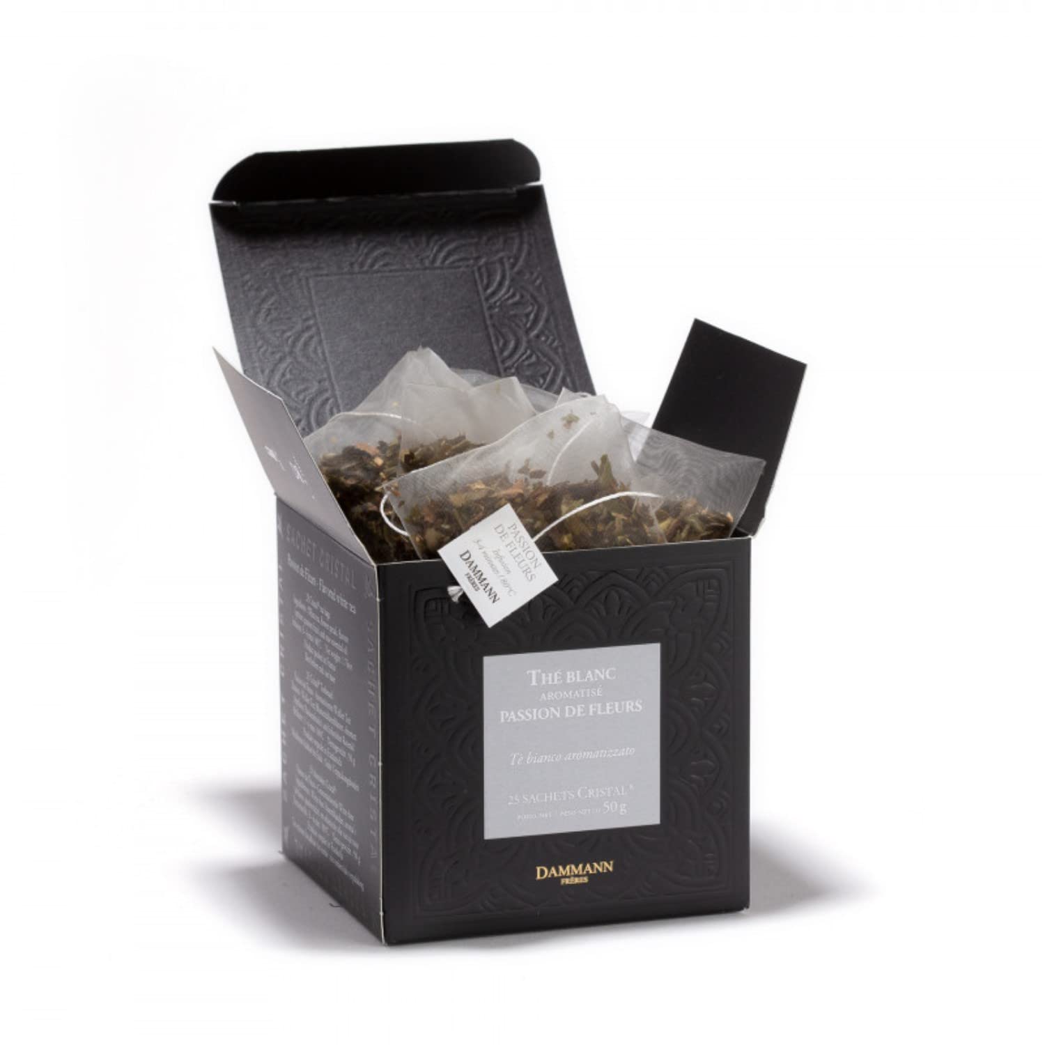 Dammann Frères | Tè Bianco e Frutto della Passione | Aroma Albicocca - 25 Bustine (50 Gr) | Petali di Fiori Aromatizzato