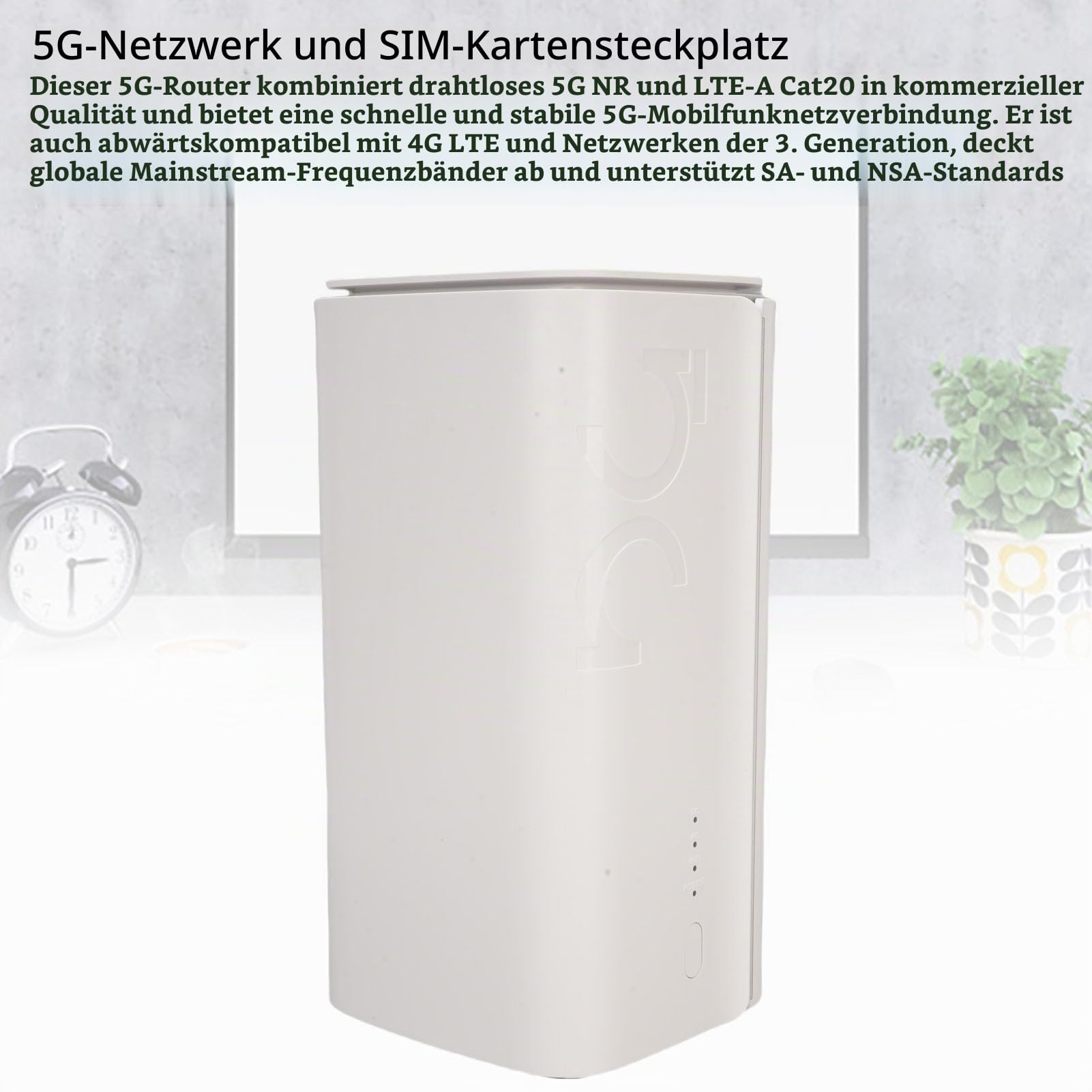 Bewinner 5G CPE-Router mit SIM-Kartensteckplatz, 4,67 Gbit/S Hochgeschwindigkeit Dual Band WiFi 6 Wireless Router, 5G NR LTE-A CAT20, OFDMA MU MIMO-Technologie, WiFi6 (EU-Stecker)