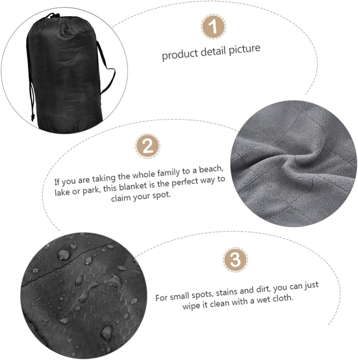 Waterproof Camping Blanket Warm Fleece Picnic Mat Sandproof Outdoor Ground Cover Foldable Blanket for Hiking and Travel