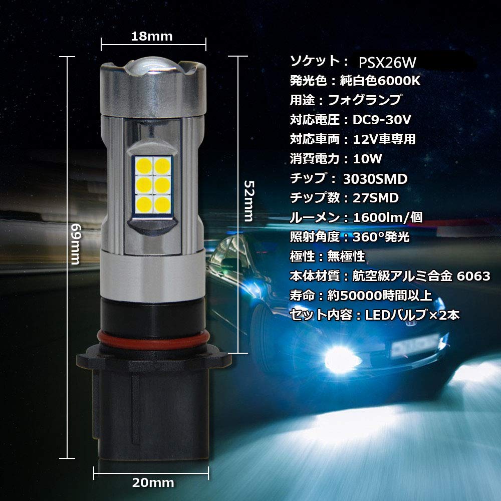 Amazon | TOPINC PSX26W LED フォグライト ホワイト 6000K LED