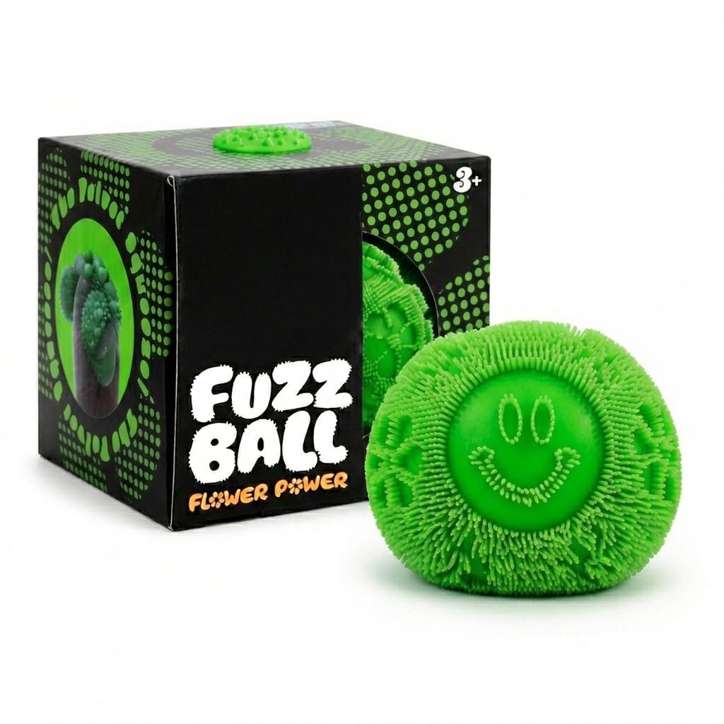 Fuzz Ball Smiley Face Squeeze Toy – Squishy Fuzzball Stress Ball, Textured Sensory Ball for Kids & Adults, Pocket-Sized Squishy Ball, ADHD & Anxiety Relief Fun(green)
