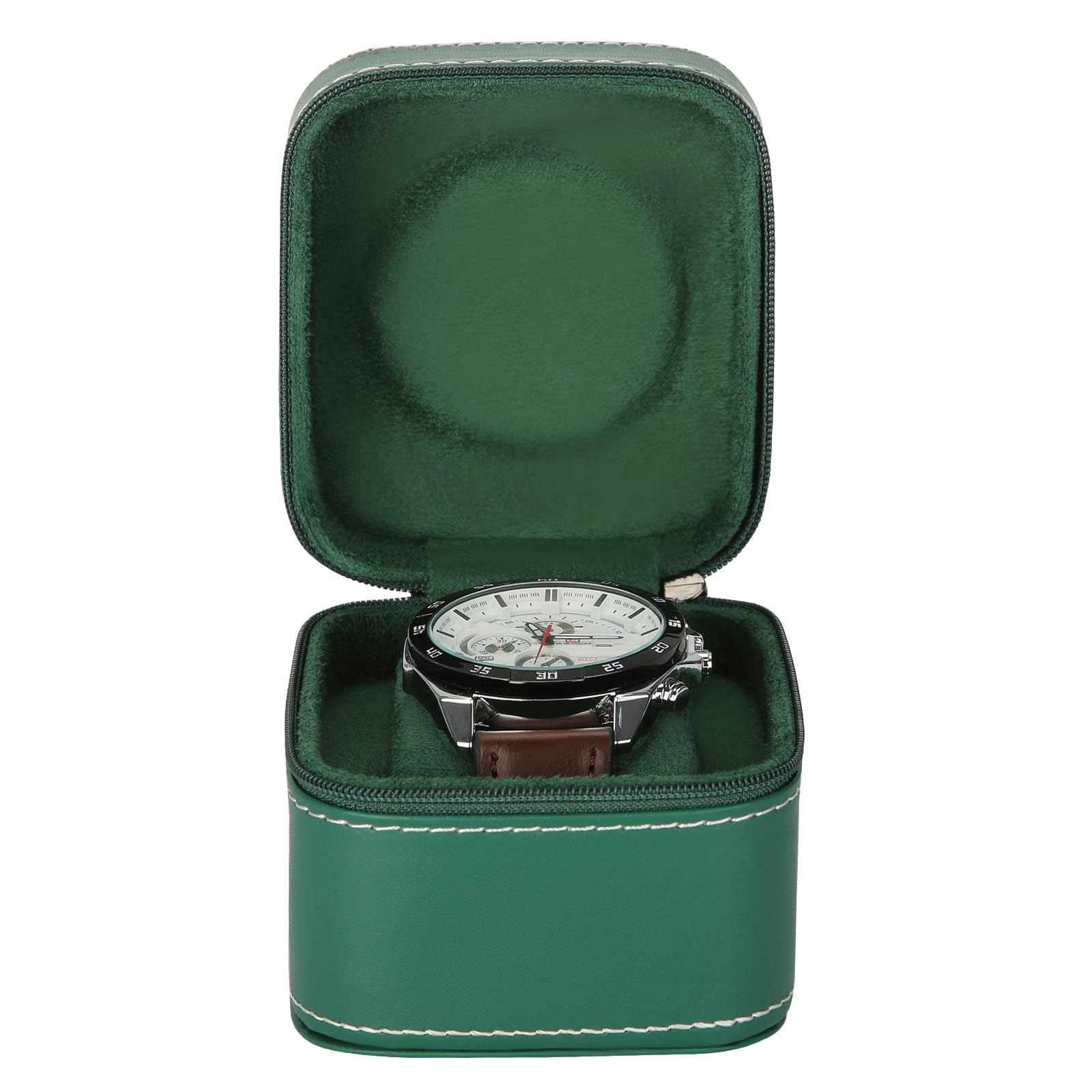 Single Watch Box, Small Watch Travel Cases for Men Women, Portable Zipper Wristwatches Storage Holder Boxes with Removable Pillow (Green)