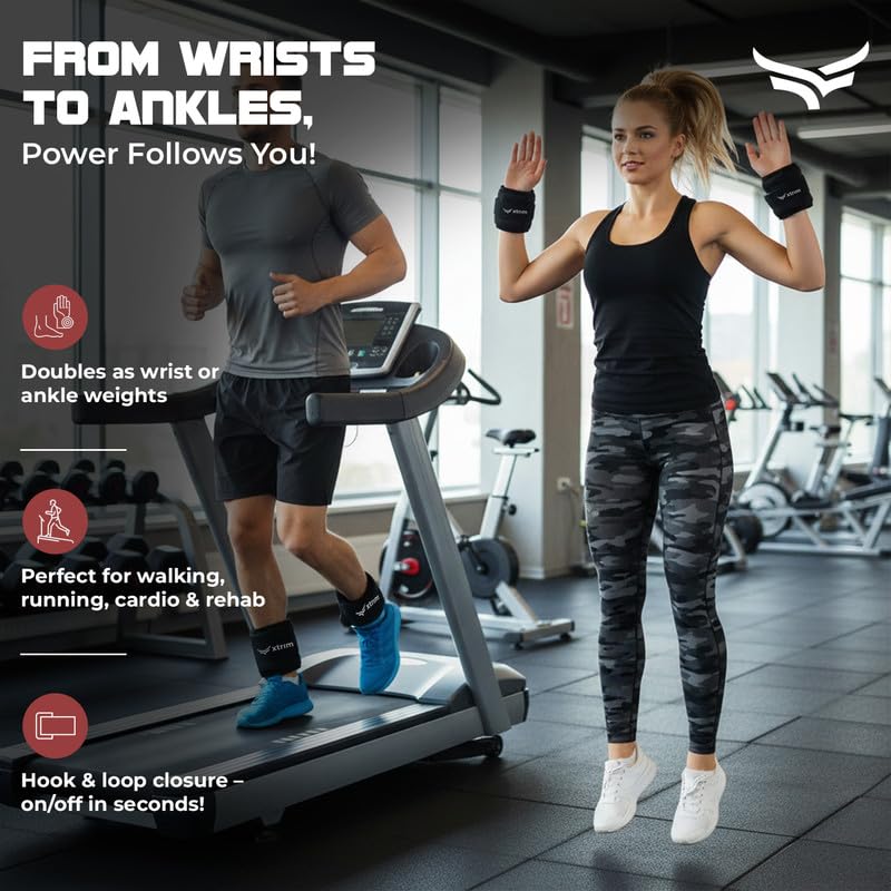 Image of Xtrim Canvas Ankle Weights For Men & Women, 1 Kg x 2, D-Ring Strap, Black | Iron Pellet Filled with Balanced Weight Distribution For Workout & Training