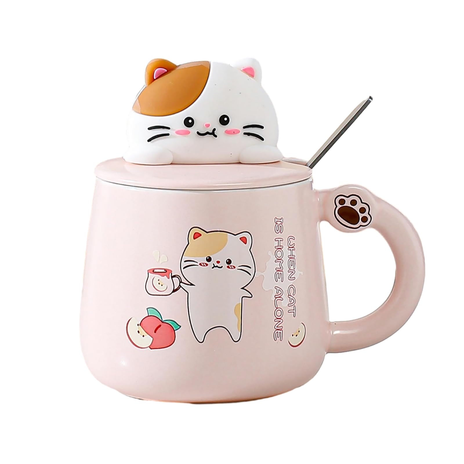 Amazon.com | 390ml/13.5oz Cartoon Cat With Lid Ceramic Mug