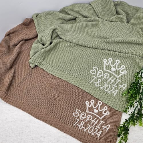 Image of Luxury Personalized Name Blanket, Embroidered Name, Soft Breathable Cotton Knit, Newborn Baby & Mom Gifts