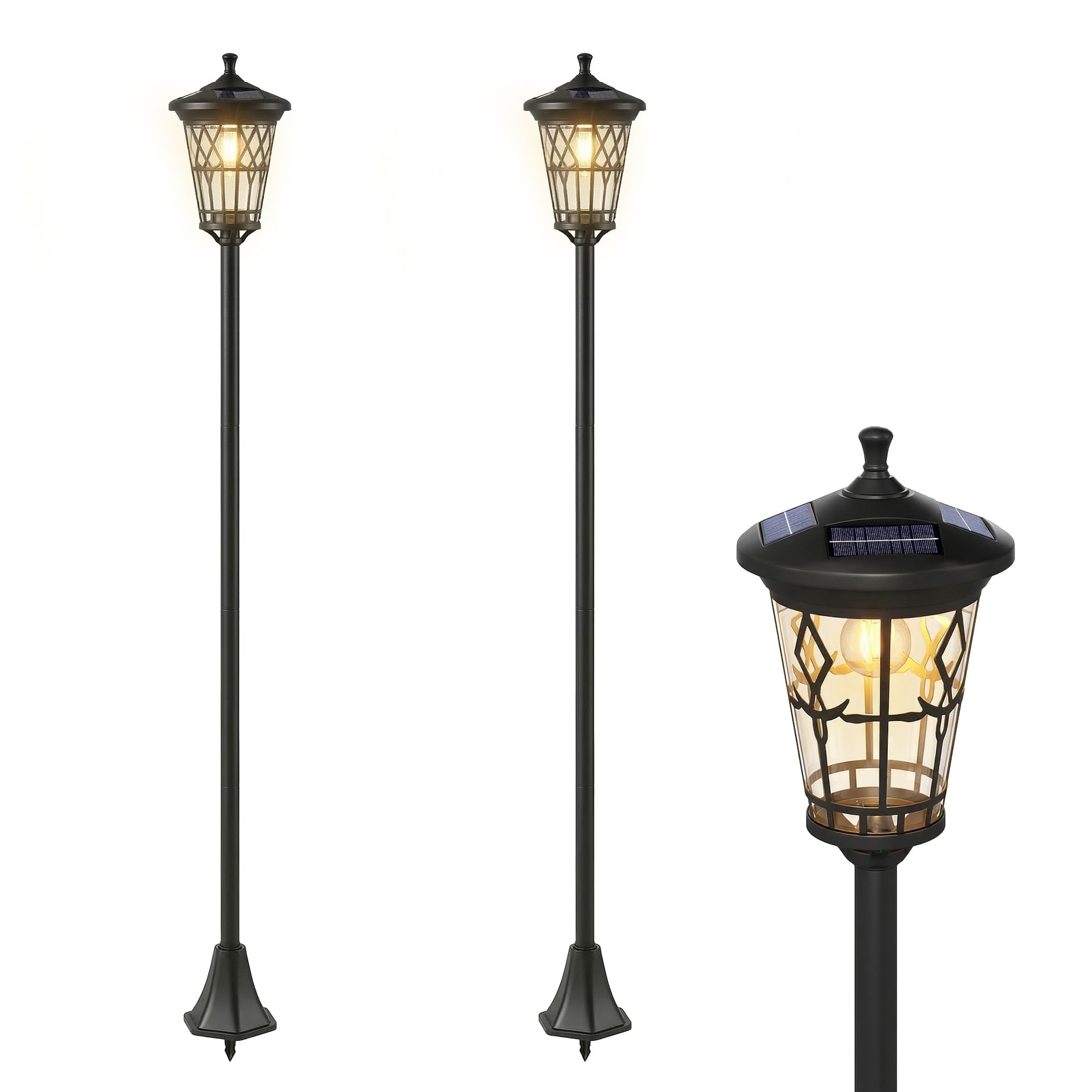 Outsunny Set de 2 Farolas Solares de Jardín, Luces Solares de Exterior de Acero Inoxidable con Altura Ajustable, 2 Modos de Brillo, IP44 Impermeable, para Terraza, Patio, 23,5x23,5x186 cm, Negro