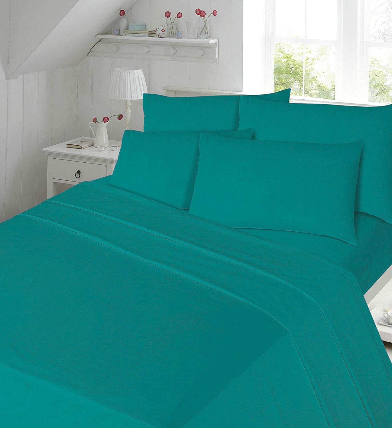 Comfort Collections Luxurious Flannelette Bed Sheet Set 100% Brushed Cotton Includes Fitted Sheet, Flat Sheet and 2 x Matching Pillowcase Bed Sheet Set Teal King