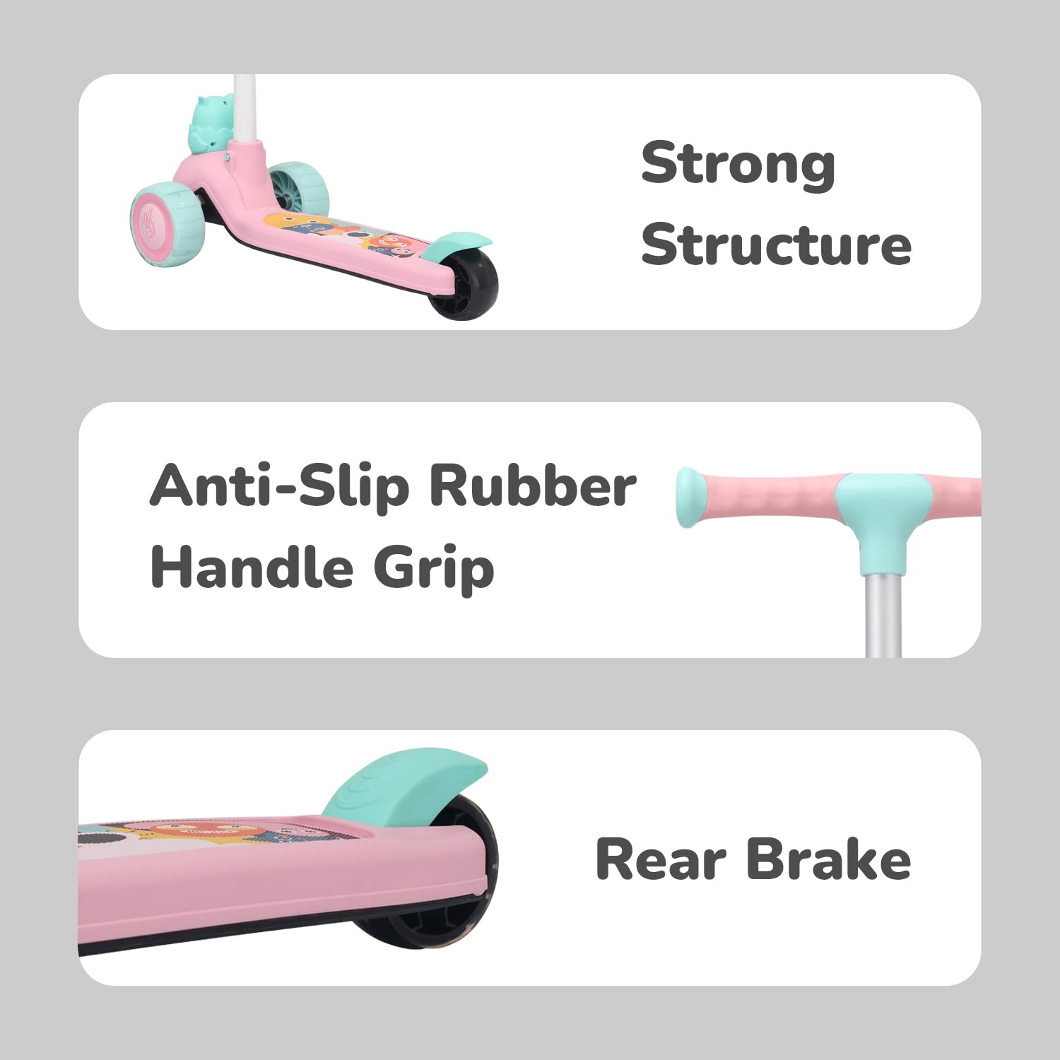 R for Rabbit Road Runner Ryder Kids Scooter, 3 Level Adjustable Height Wide Deck & PU LED Wheels Kick Scooter with Brake for 3+ Years Kids, Weight Capacity Upto 50kgs (Pink Blue) - Image 7 thumbnail