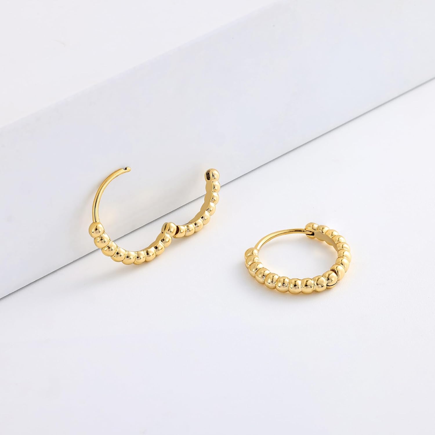 Fiusem Huggie Hoop Earrings for Women 14K Gold Plated, Small Dainty Earrings for Women, Hypoallergenic Hoops 8/10/12 mm - Image 7