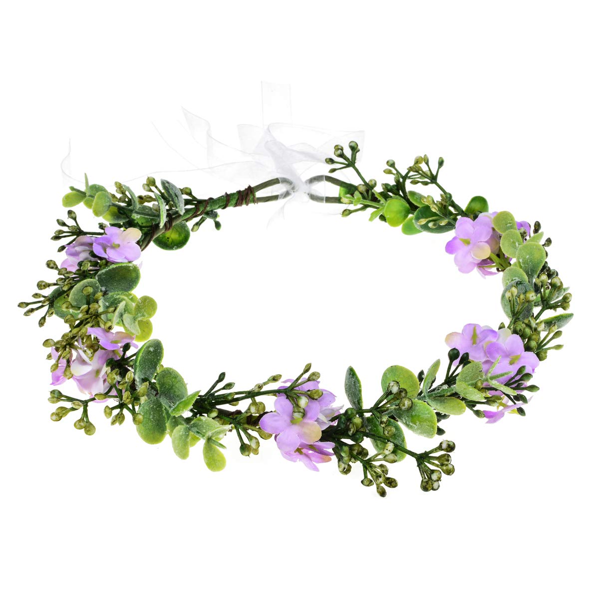 Greenery Leaf Crown Rustic Wedding Headpiece Bridal Headband Photo Prop (S-Purple)