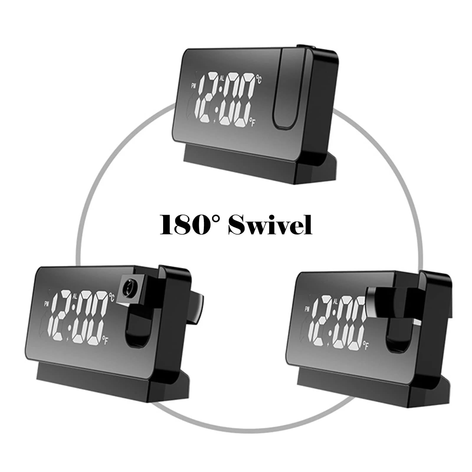 Sveglia con Proiettore Soffitto, Sveglia Digitale con Proiezione, Digitale da Comodino, Orologio Proiezione Soffitto con Rotazione di 180°, Schermo a LED a Specchio