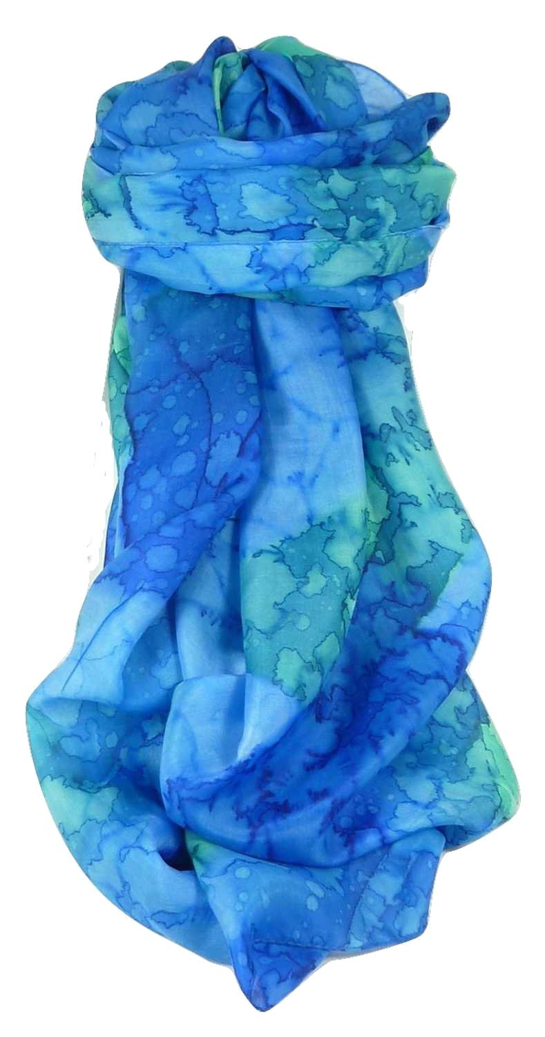 Pashmina & Silk Mulberry Silk Hand Painted Long Scarf Classic Blueberry