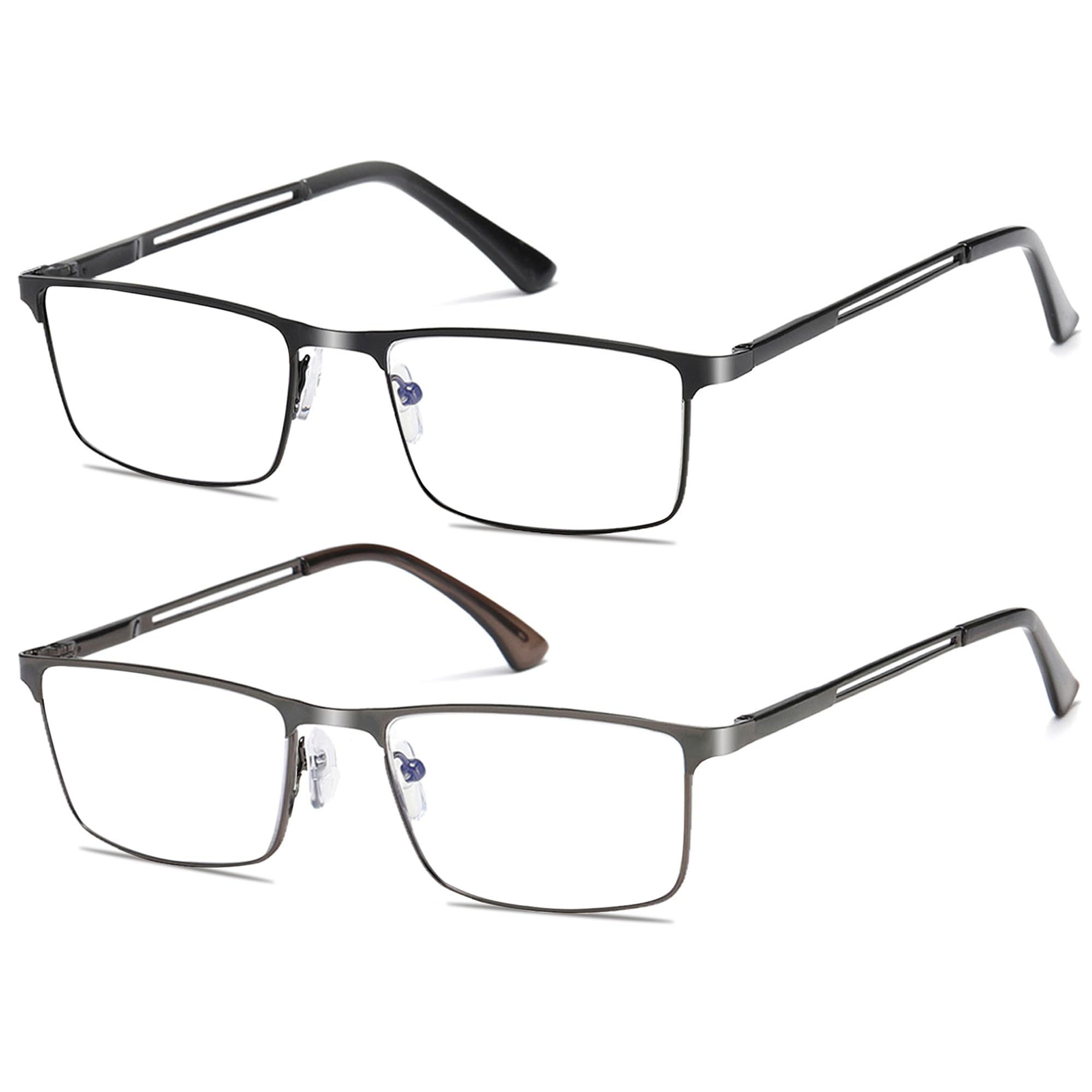 Fsread 2 Pack Blue Light Blocking Reading Glasses For Men with Spring Hinges Rectangular Reader Full Frame Ultralight Metal Frame +3.25