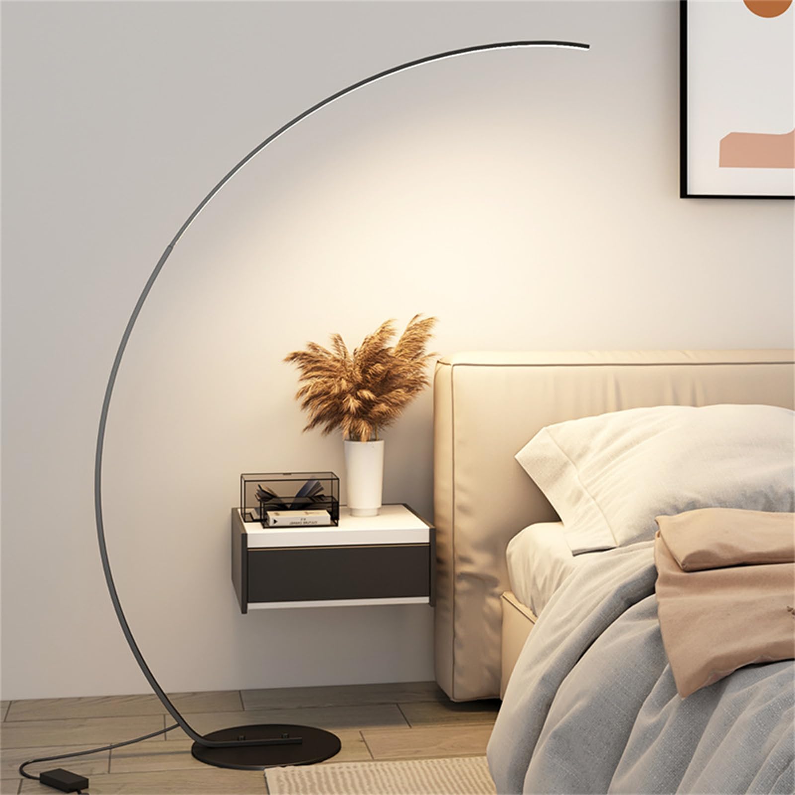 Lámpara de Pie LED Moderna de Arco - Regulable con 3 Temperaturas de Color, Ultrabrillante para Sala de Estar y Dormitorio con Control Remoto