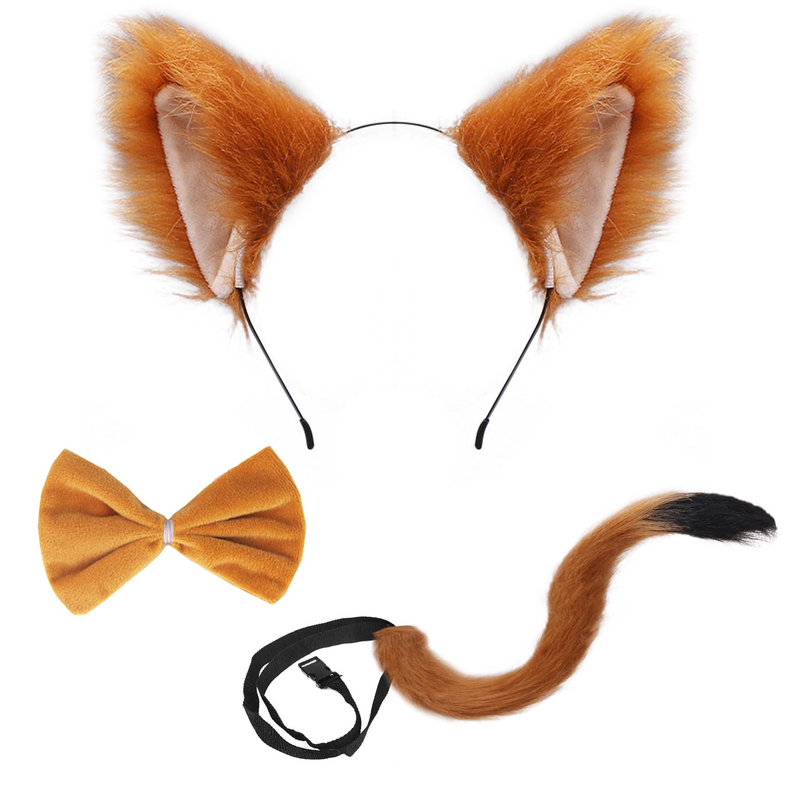3-Piece Fox Costume Set - Faux Fox Ears Headband & Tail for Adults & Kids - Cosplay & Halloween
