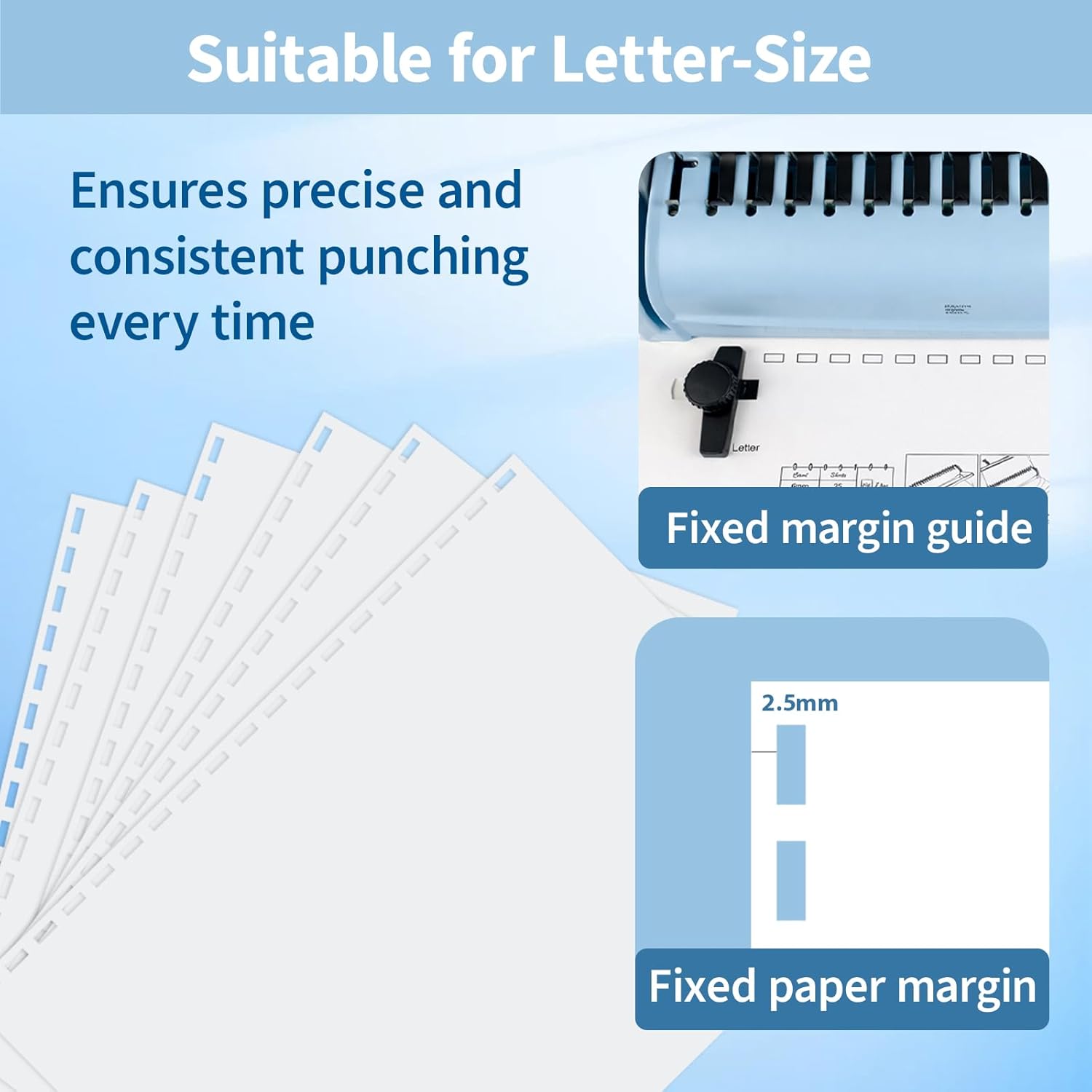 Binditek Binding Machine, 19-Hole, 145 Sheets, Comb Binding Machines with 50 PVC Binding Covers (8Mil), 50 Sand-Textured Polycovers (12Mil) and 50 PCS 1/2" Binding Combs, for Letter Size, Fixed Margin