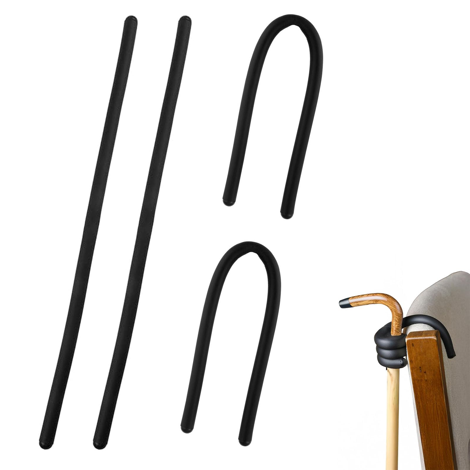 FWORUAIS 4 Pcs Walking Stick Holder, Cane Crutches Holder, Black DIY Crutch Accessories, Stop Walking Stick Falling to the Ground Mobility Accessories