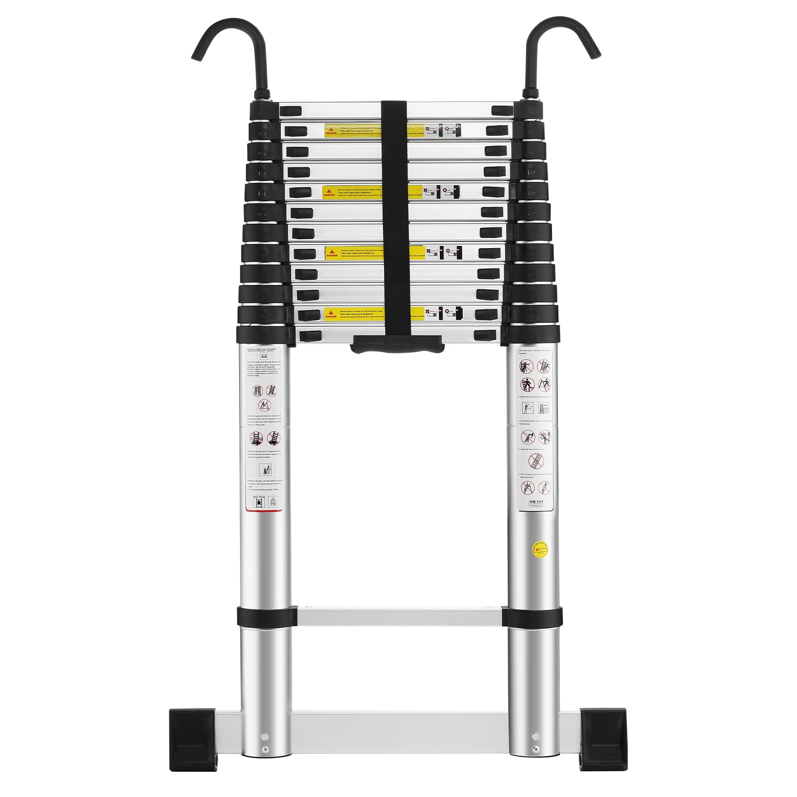 STANEW Aluminium Telescopic Ladder 5 M/16.4 FT,Ladders Extendable with Stabilizer Bar & Detachable Hooks, Multi-Purpose Telescoping Ladder with Thickened Non-Slip Feet, Max Load 150 KG