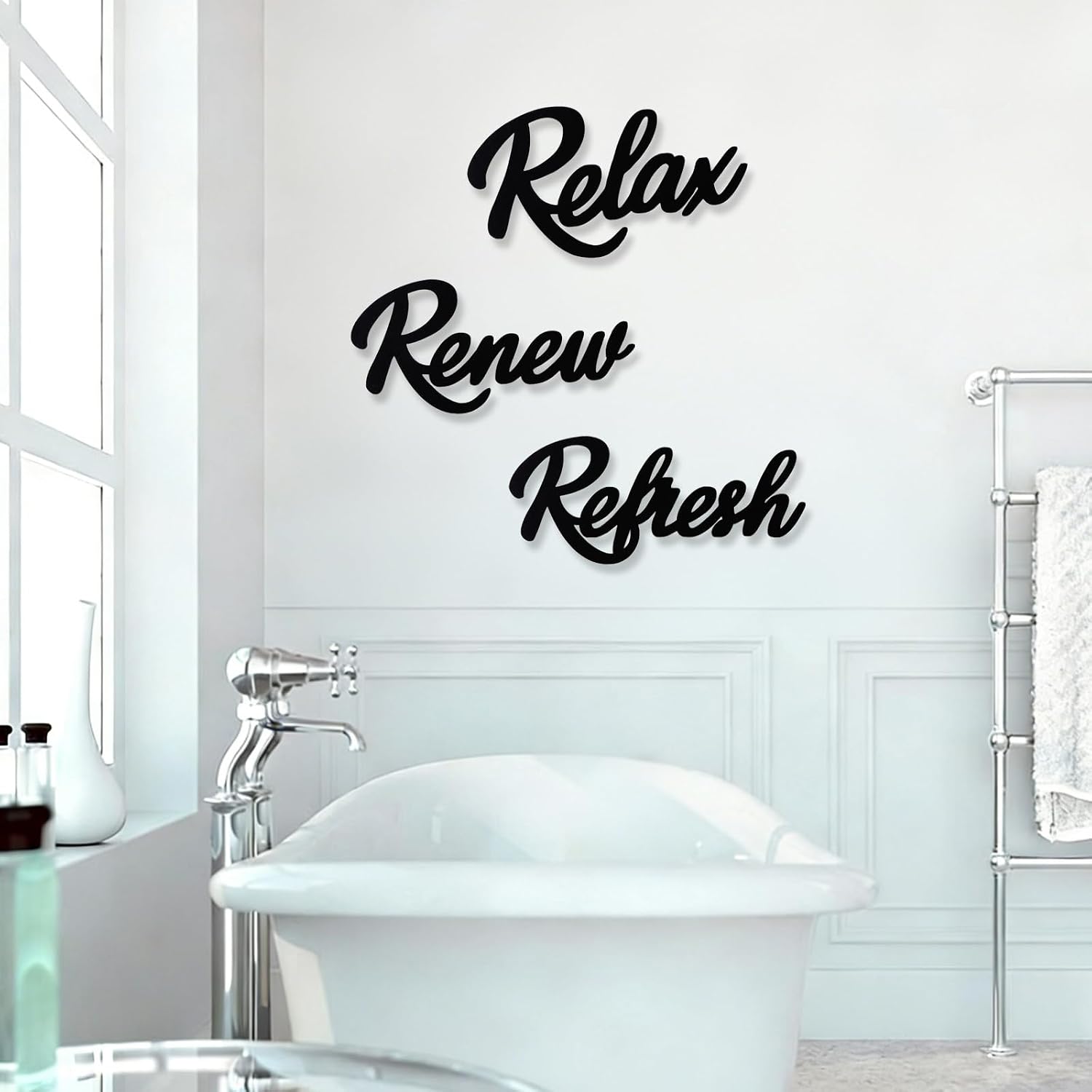 TONIFUL 3 Pieces Bathroom Decor Felt Bathroom Sign Relax Renew Refresh Sign,Wall Decor for Home Bathroom Art Signs Decoration Housewarmings (Black)