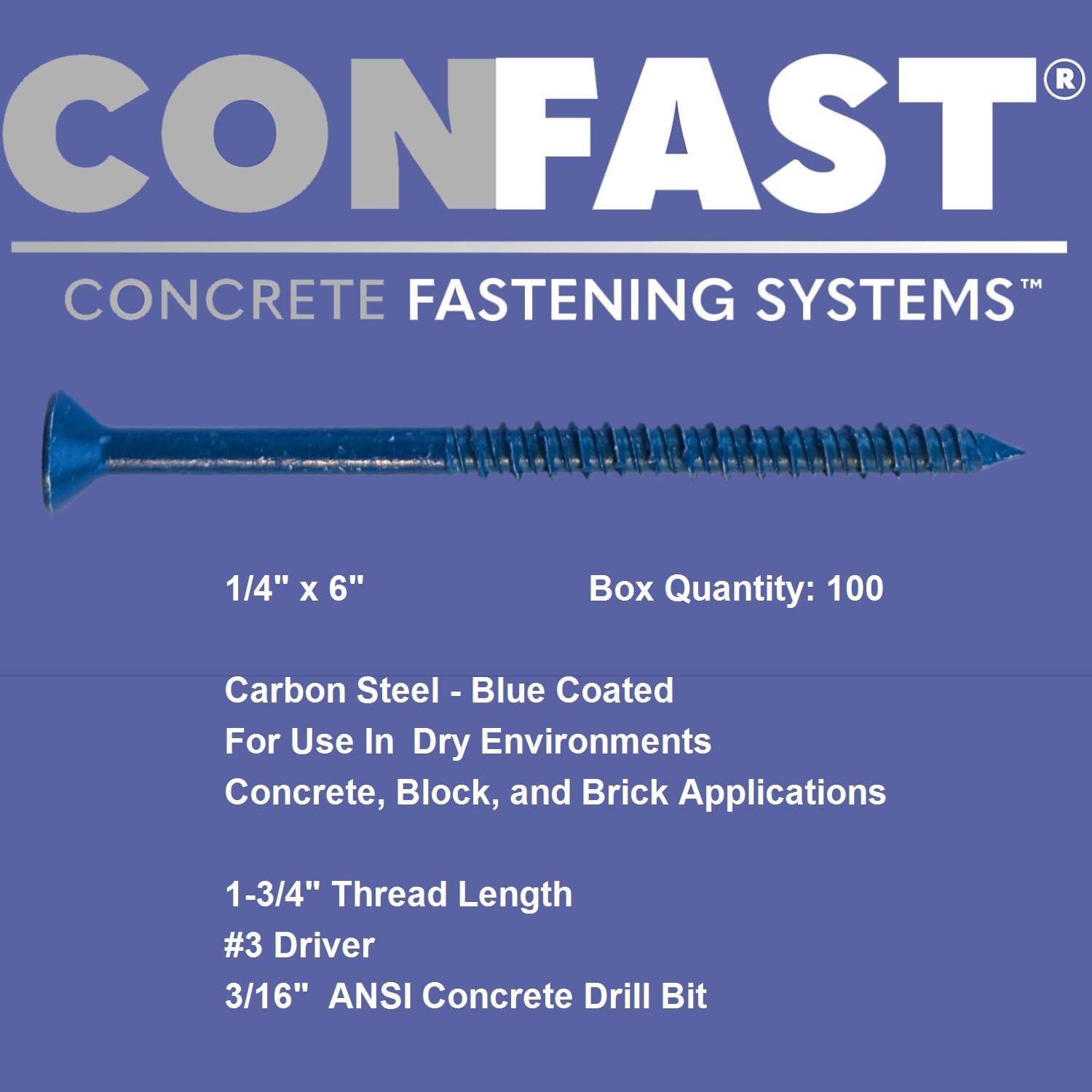 Confast 1/10.2 cm x 15.2 cm płaska kotwa do betonu Phillips z wiertłem (pudełko 100 sztuk)