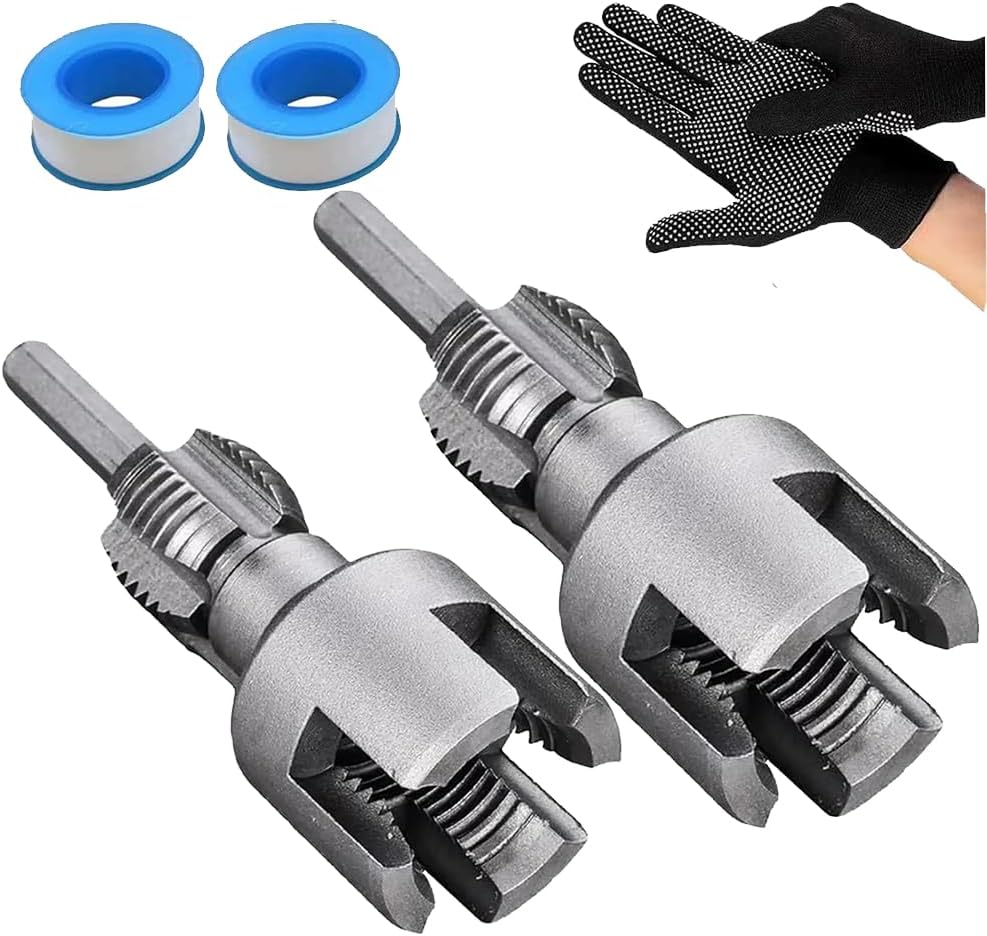 4 in 1 Water Pipe Wrench,2026 New Pipe Tapping and Threading Tool,Cr-V Chromium Vanadium Steel, for 1/2'' & 3/4'' Pipes, Electric Drill Compatible PVC Threader (1/2" + 3/4" Set)
