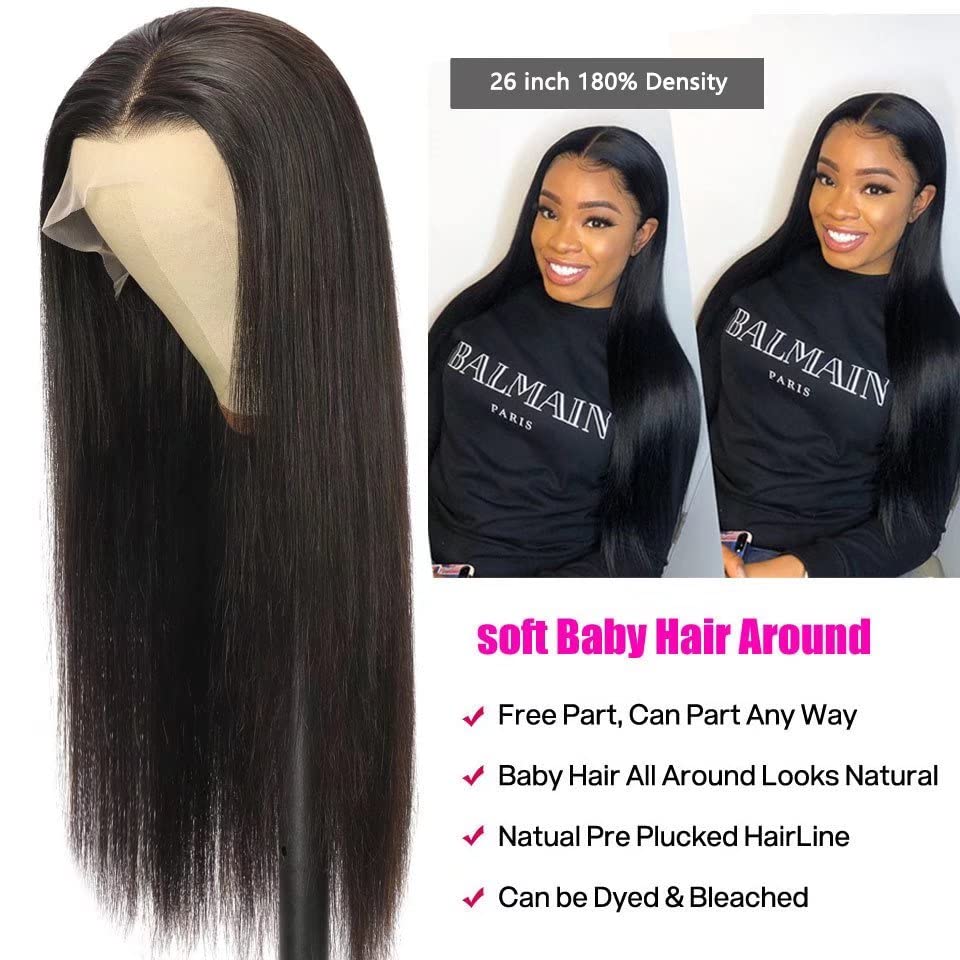 Bele 13x4 HD Transparent Lace Front Wigs Straight Human Hair 180% Density Brazilian Virgin Straight HD Lace Front Wigs for Women 100% Unprocessed Human Hair Wig Natural Color - Image 4