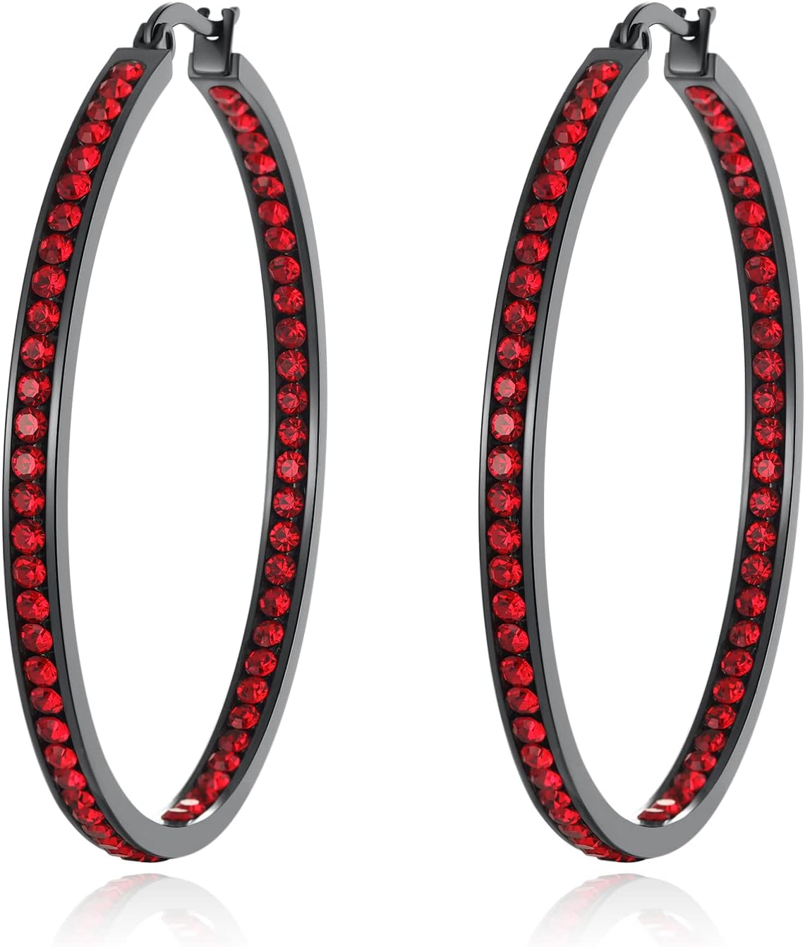 CiNily Mult-colors Crystal Stainless Steel Hoop Earring for Women Hypoallergenic Jewelry for Sensitive Ears Large Big Hoop Earrings 2"