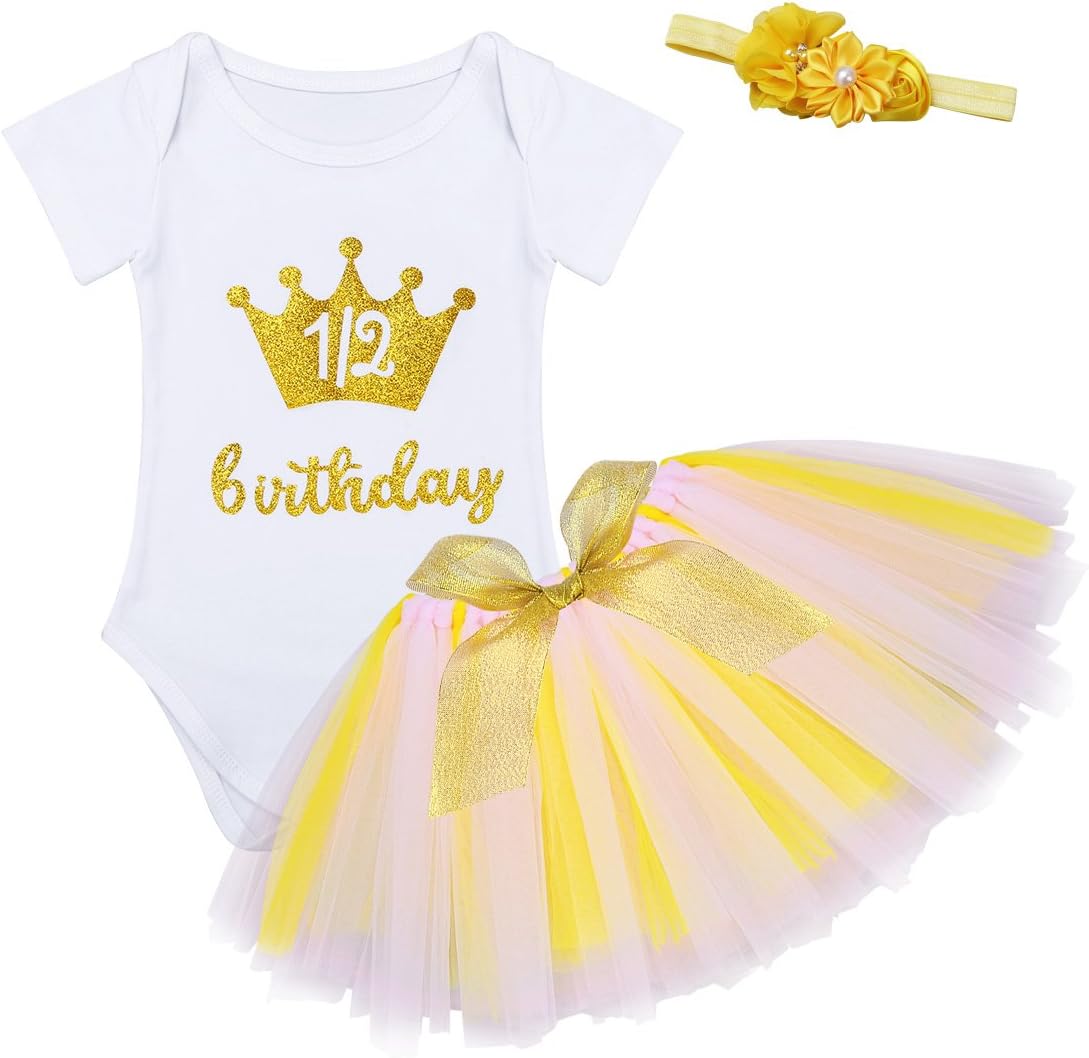 Newborn Baby Girls It's My 1st First Birthday Outfits Letters Printed Romper Top + Tutu Skirt +Headband