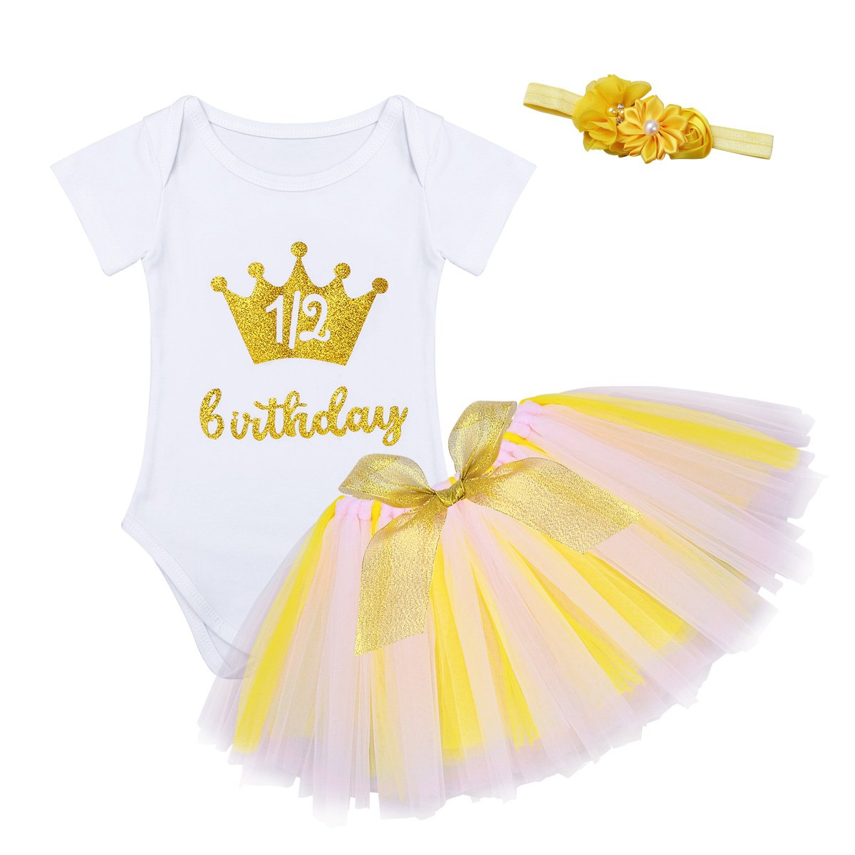 Newborn Baby Girls It's My 1st First Birthday Outfits Letters Printed Romper Top + Tutu Skirt +Headband