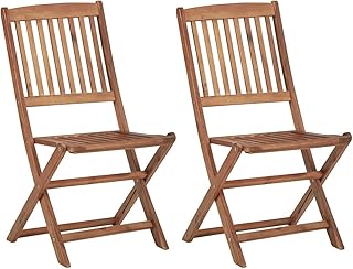 vidaXL 2x Folding Outdoor Chairs Wooden Folding Dining Chair Outdoor Foldable Dinner Chair Outdoor Seat Garden Beach Solid Acacia Wood