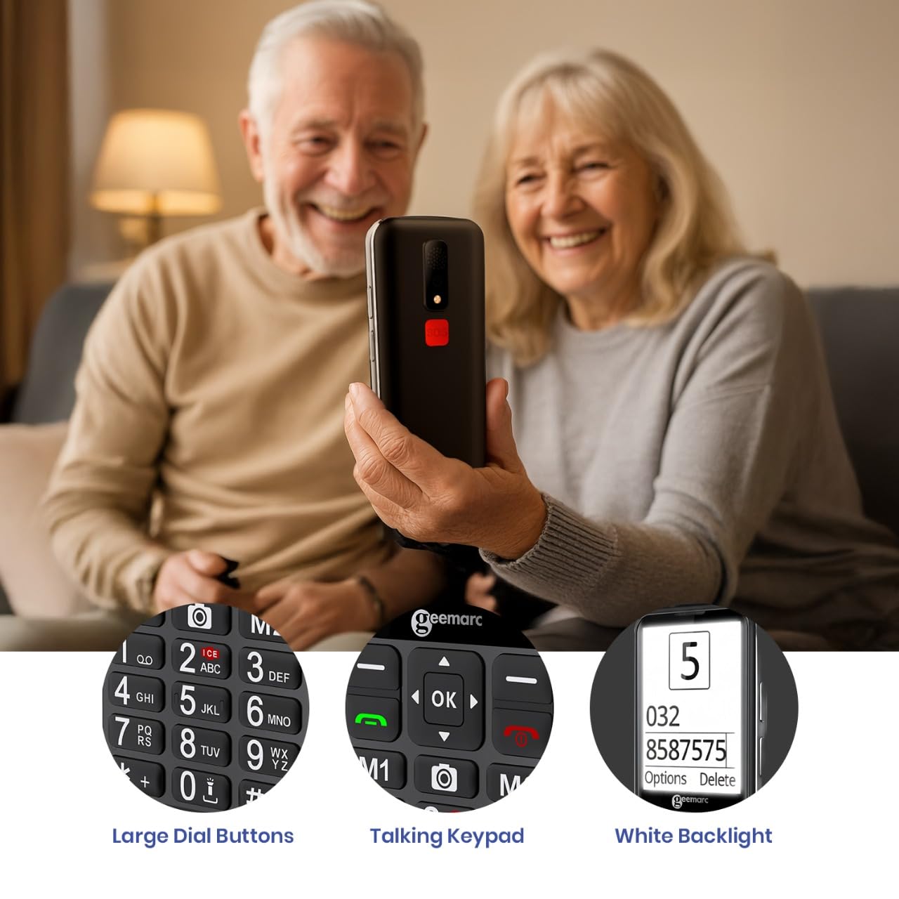 Geemarc CL8600-4G - Teléfono móvil para Personas Mayores con Teclas Grandes, función SOS y Botones de Memoria de un Solo Toque, Compatible con Bluetooth y audífonos, para Personas con discapacidad