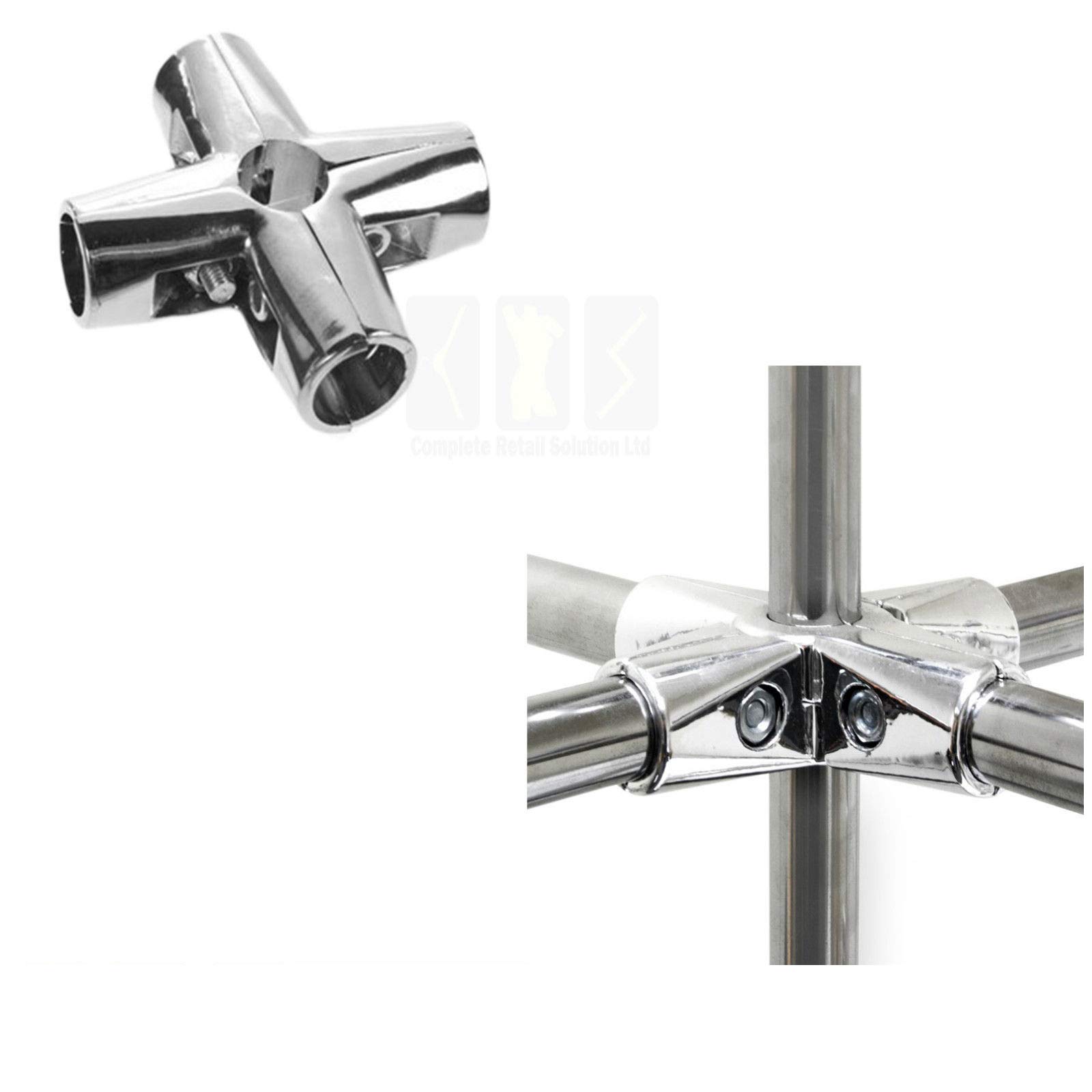 6 Way CLAMP for Clothes Garment Rail Walk in Wardrobe Chrome TUBING Hanging Rail System