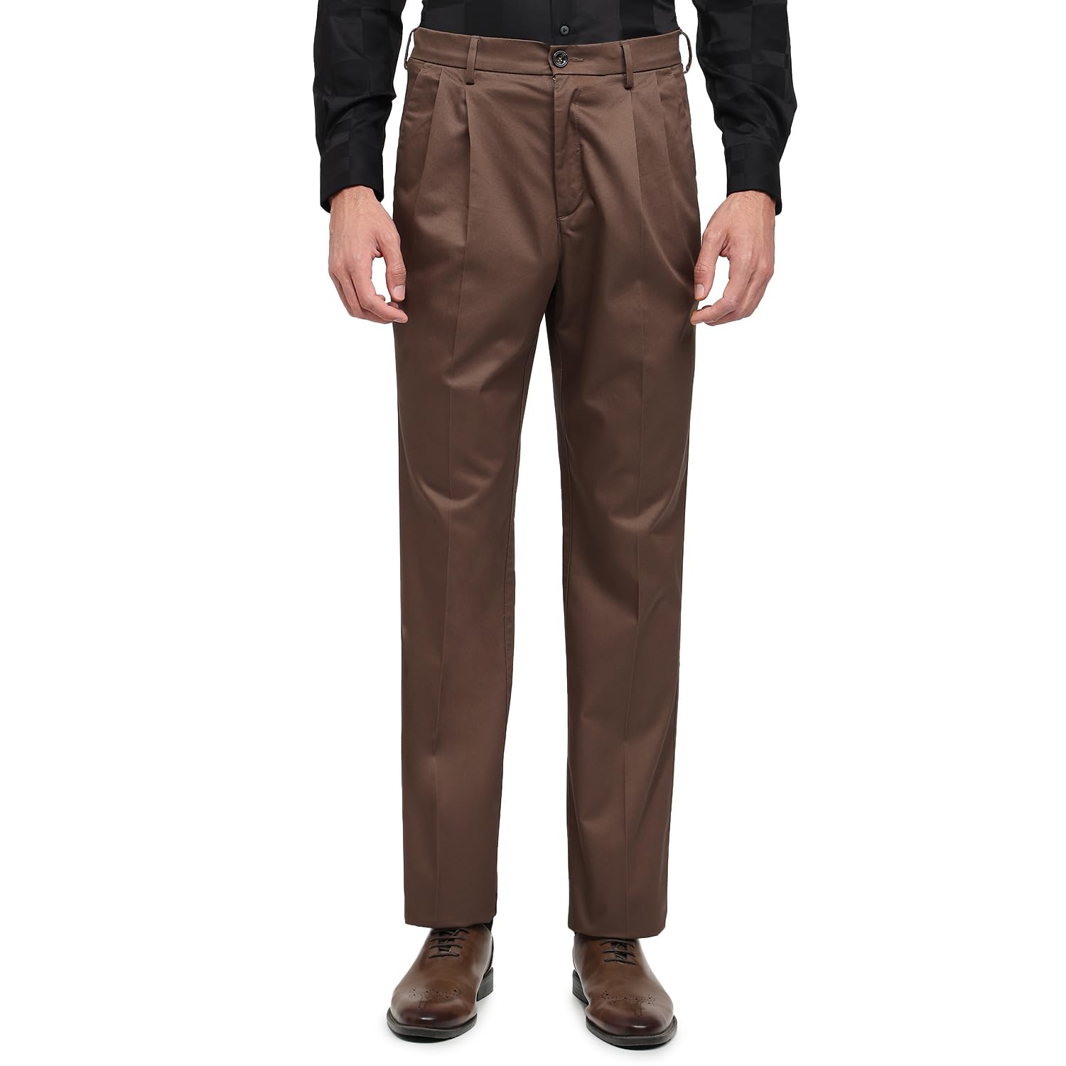 Men Comfort Fit Twill Pattern Pure Cotton Single Pleat Casual Trouser-image-6