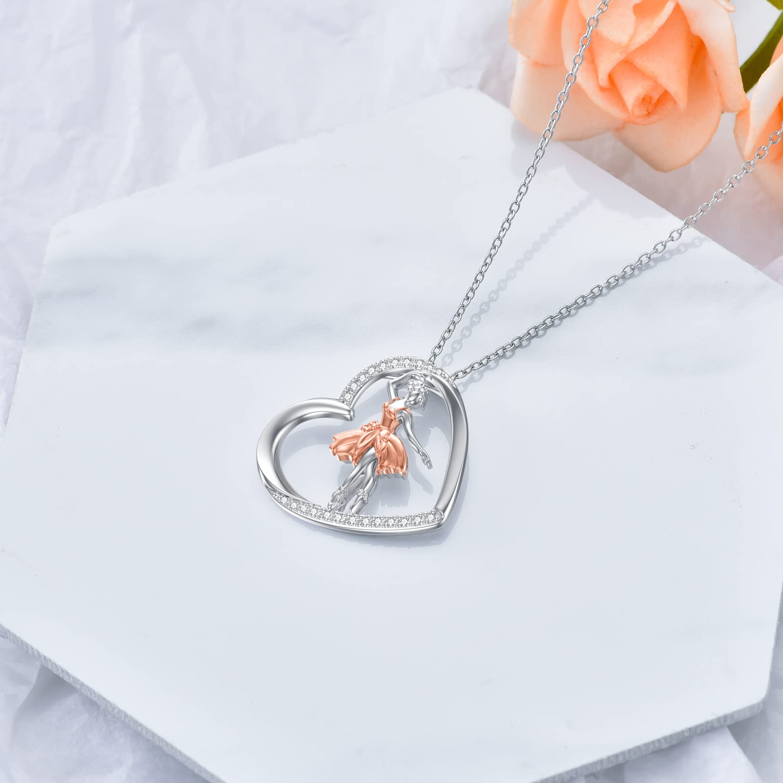 ROMANTICWORK Ballerina Kette Sterling Silber Ballett Tanzen Mädchen Halskette Ballerina Herz Anhänger Halskette Schmuck Geburtstag Geschenk für Damen Tochter