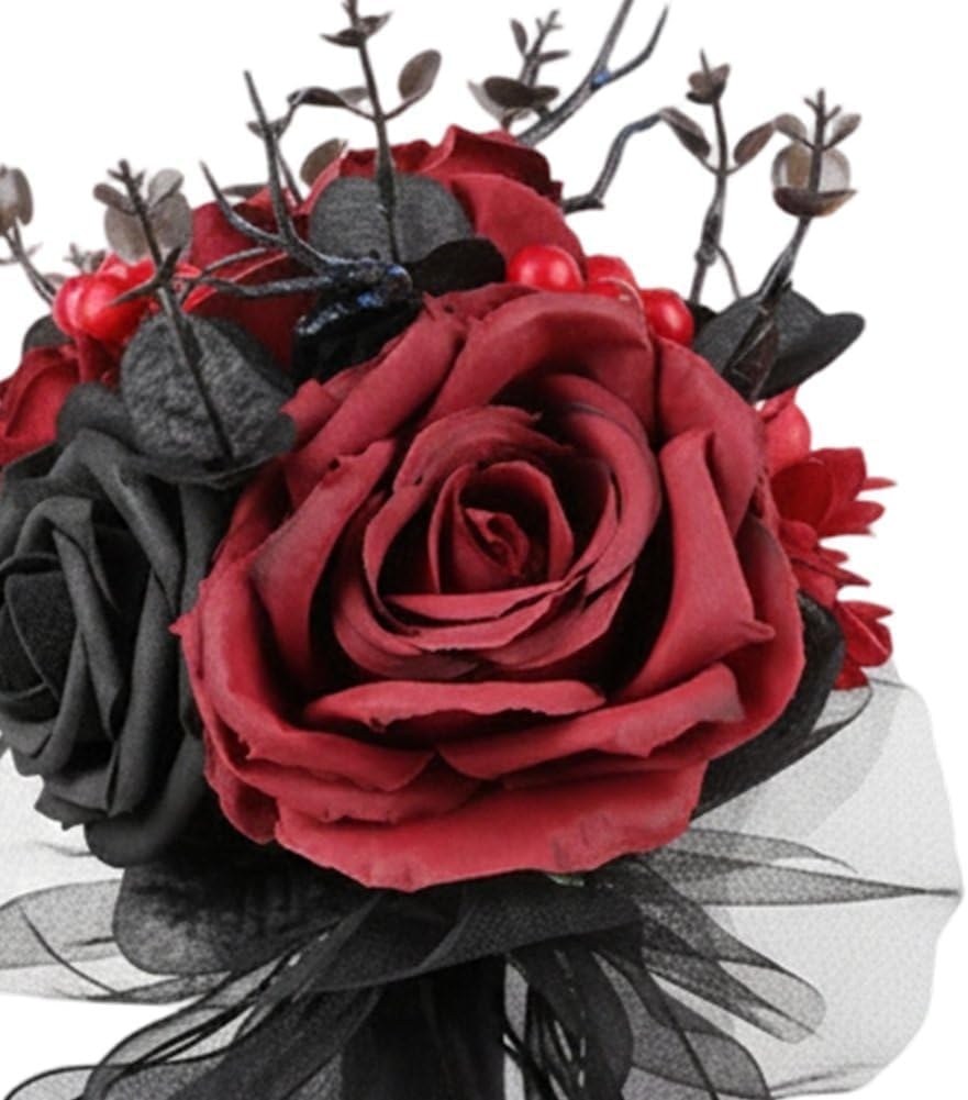 Ramos de Novia góticos, Ramo de Flores Artificiales Negras para Halloween, Ramos de Boda con Flores Artificiales para Novias, Damas de Honor, Aniversario de Halloween. (18 * 18 * 28cm)