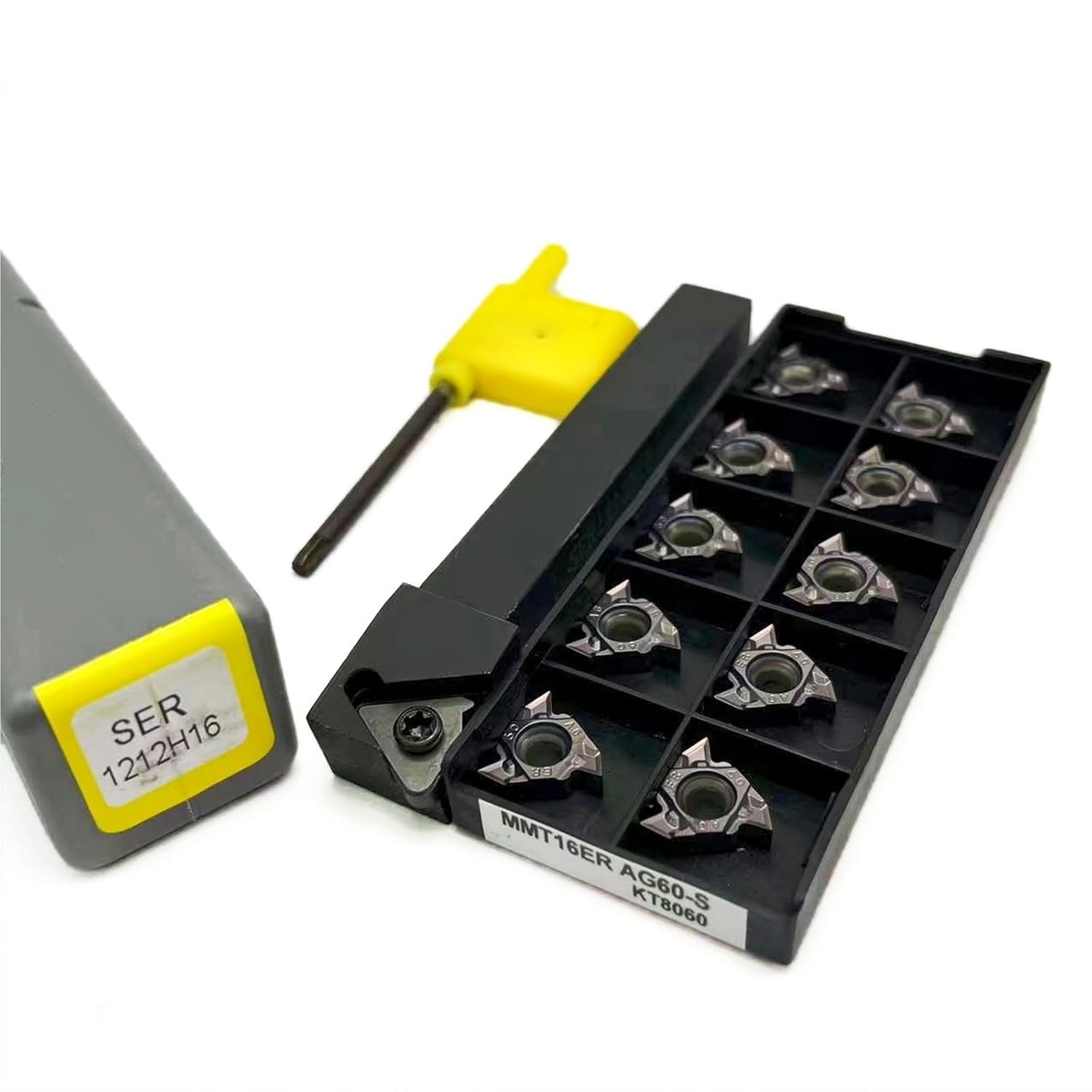 1pcs SER1212H16 SER1616H16 SER2020K16 SER2525M16 External Threading Turning Tool Holder + 10pcs MMT16ER Carbide Threading Inserts(KT8060,SER1212H16)
