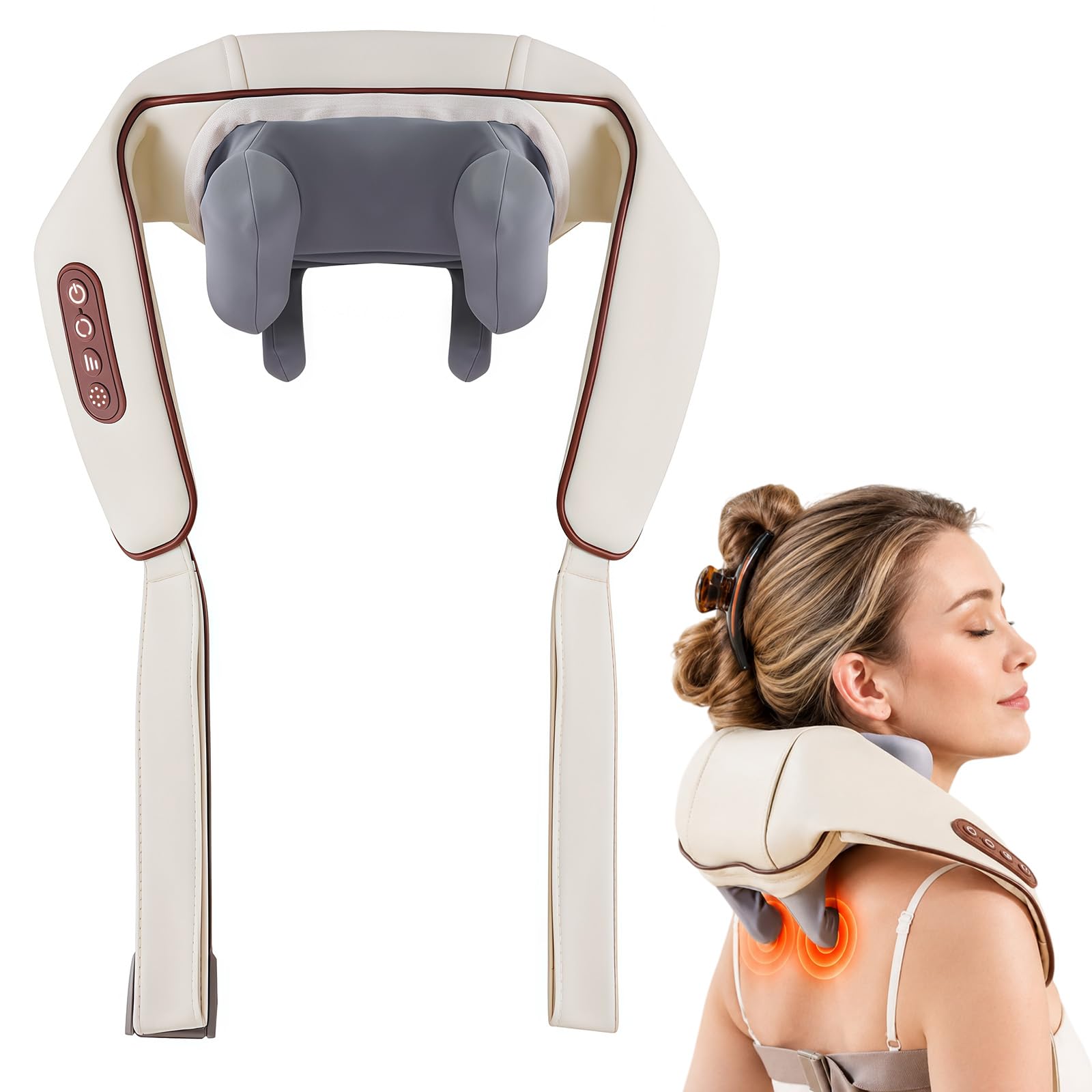 Elektrische Nackenmassagegeräte, Shiatsu Neck Massager Nackenmassagegerät Kabellos mit Wärme Tief Kneten Massage Kissen Geschenke für Nacken Schulter Rücken Frauen Männer