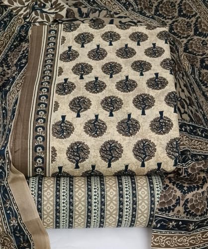 Image of DRAVINAM Trends Women's Premium Cambric Cotton Jaipuri Printed Unstitched Salwar Suit Dress Material with Mulmul Cotton Dupatta
