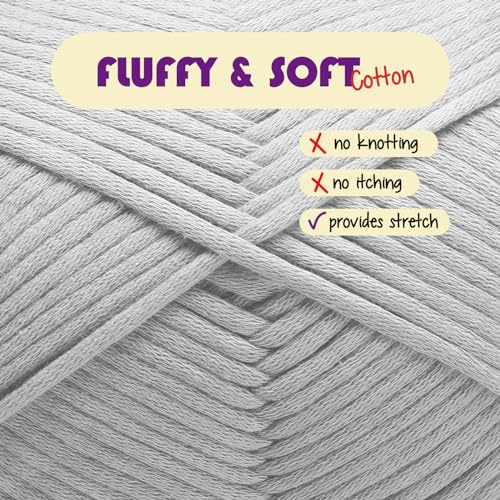 Image of Soft Yarn for Crocheting - Crochet & Knitting Yarn, Beginner Yarn with Easy-to-See Stitches, 250 Yds Amigurumi Yarn, Cotton-Nylon Blend Tshirt Yarn for Crocheting, Worsted Weight Yarn 4, Light Grey